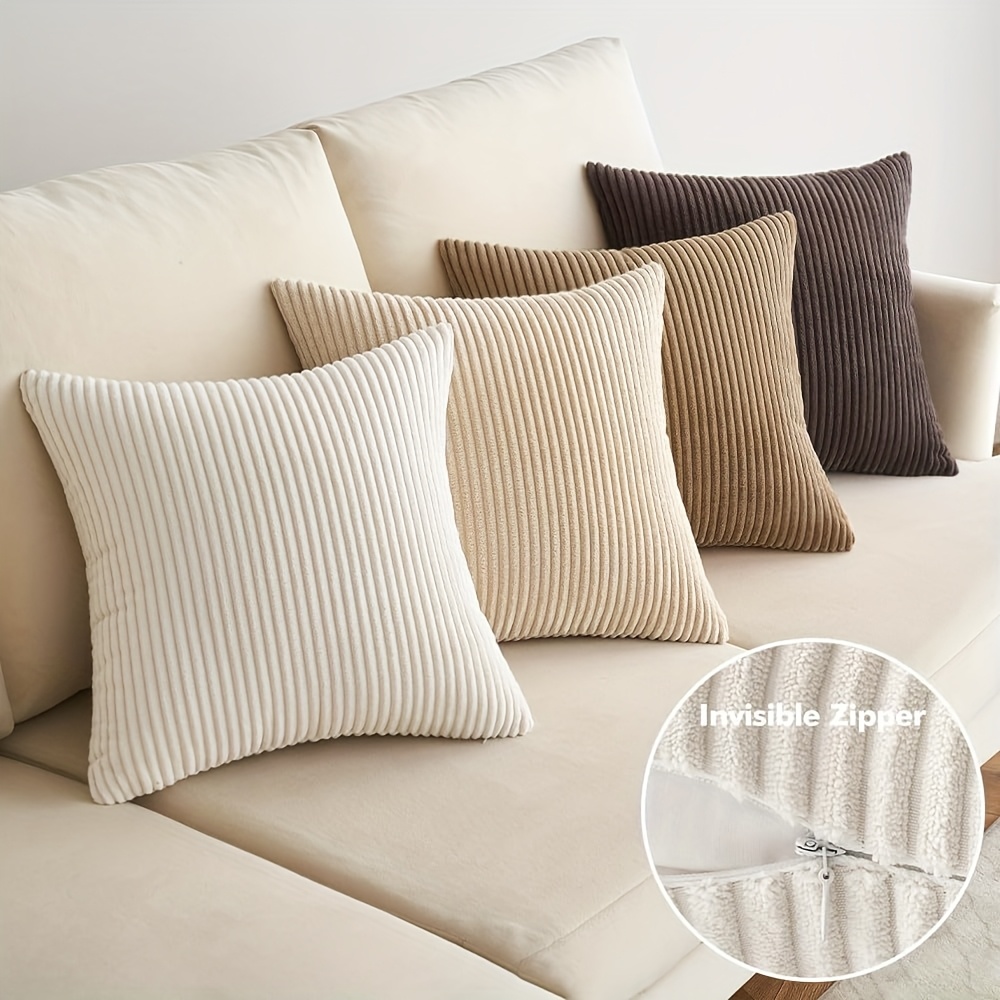 E-shop 4er-Set Weiche Gestreifte Wohnkissenbezüge, Bohemian-Stil Cord, Quadratische Cord-Kissenhüllen, Bequeme Moderne Wohnkissenbezüge für Sofa,