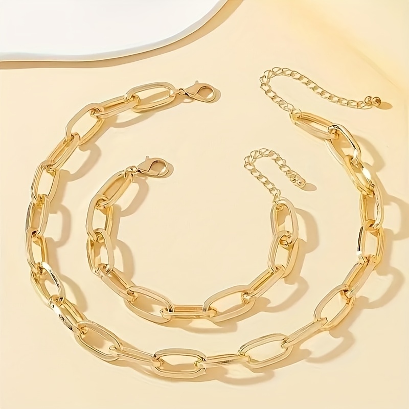 TEMU Set de Collar y Pulsera para Mujer con Hebilla de Anillo en O, Tendencia Europea y Americana, Estilo Hip-Hop Minimalista, Collar Ajustado de