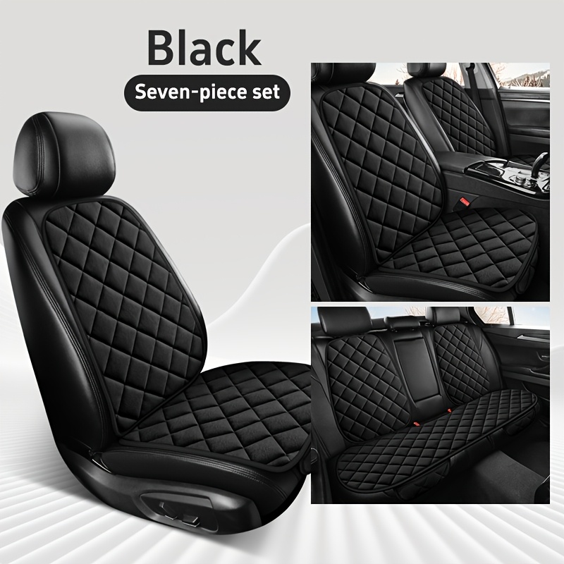 TEMU Juego de 7 Cojines de Felpa para Asientos de Coche, Diseño Acolchado a Cuadros. Fundas para Asientos de Coche - Protectores Suaves y Esponjosos