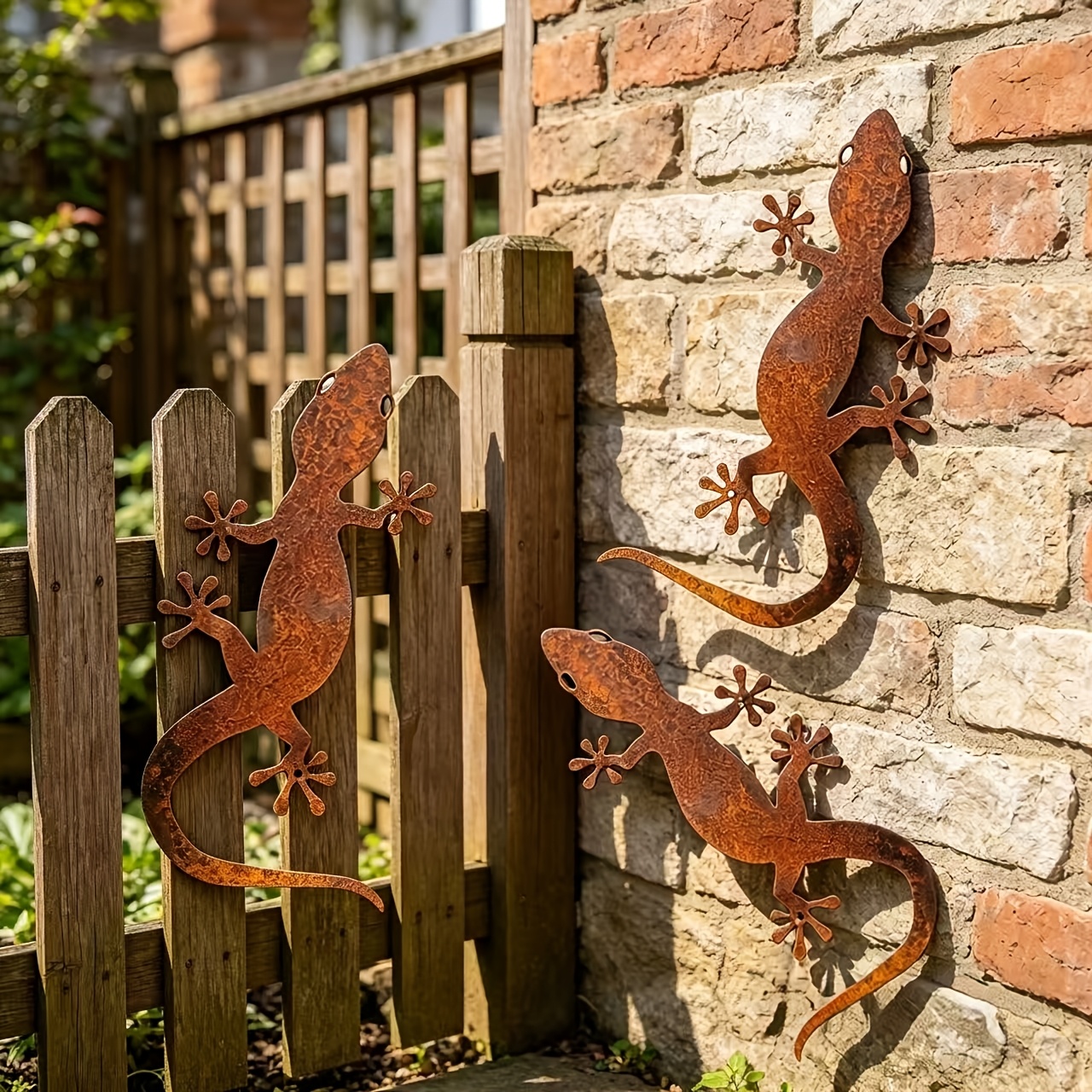 TEMU [Piatto 2D] Set e 3 pezzi Statua di Geco per Decorazione da Giardino