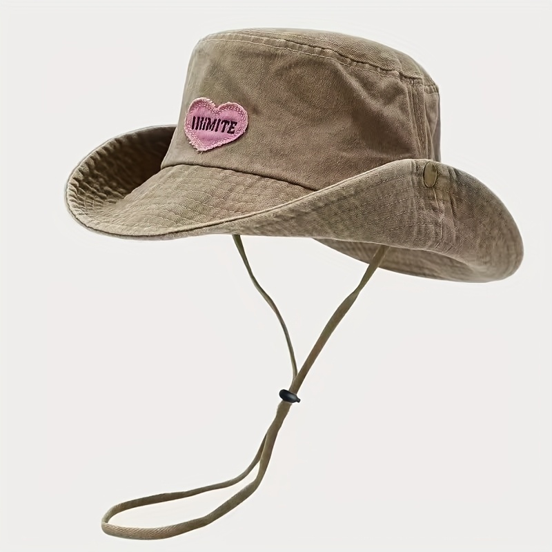 TEMU Chapeau Bucket Style Japonais avec Patch Cœur, Chapeau de Soleil pour Vacances Air