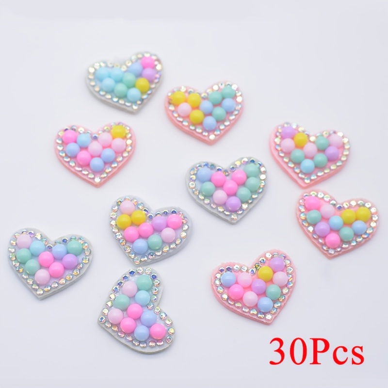 Image of 30pcs 24*20mm Kawaii Heart Rhinestone Patches For Diy Clothes Hat Decor Applique Headwear Hair Clips Supplies Accessories