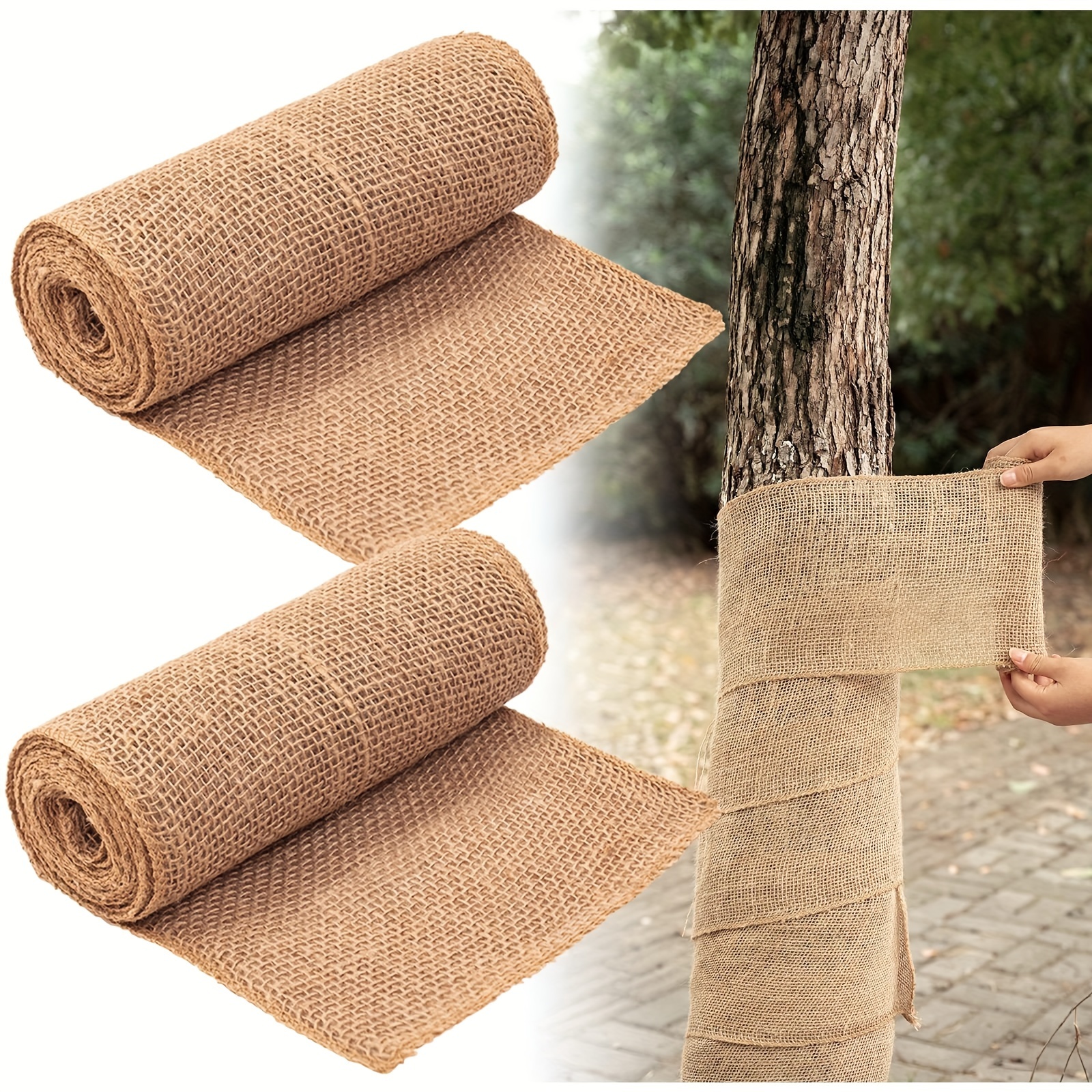 

2pcs Burlap Tree Trunk Protector Wraps, 7.8" X 9.8' - Winter & Moisture For Garden Plants