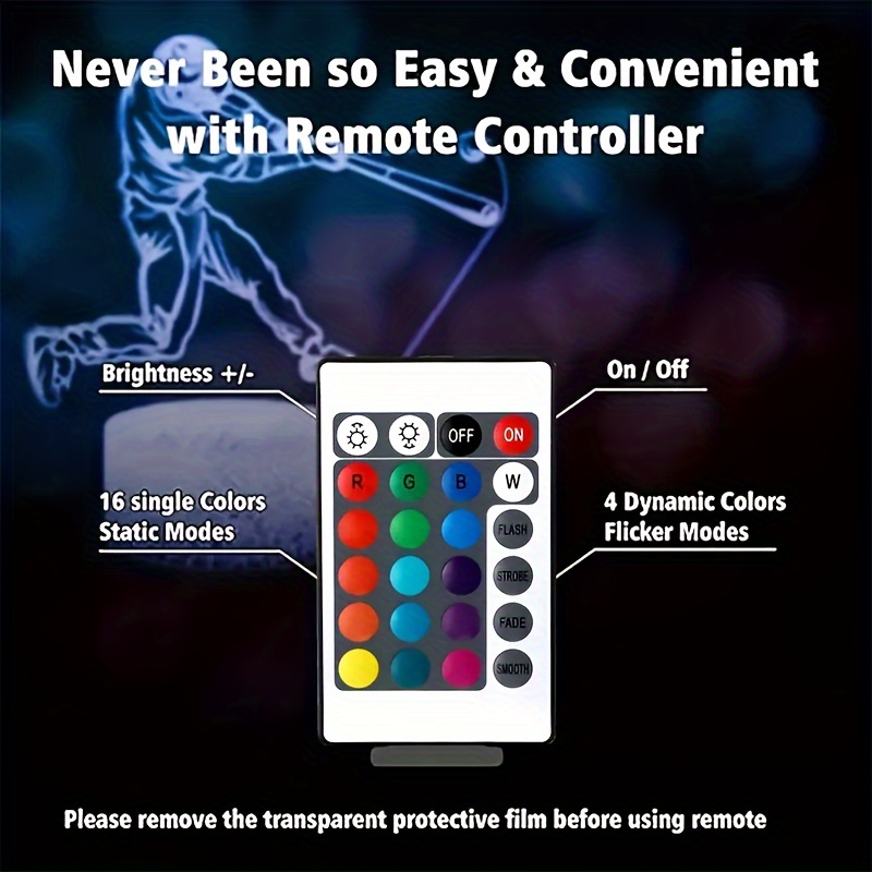 1pc Baseball Gift Illusion Night Light, 16 Colors Changing Dimmable Led