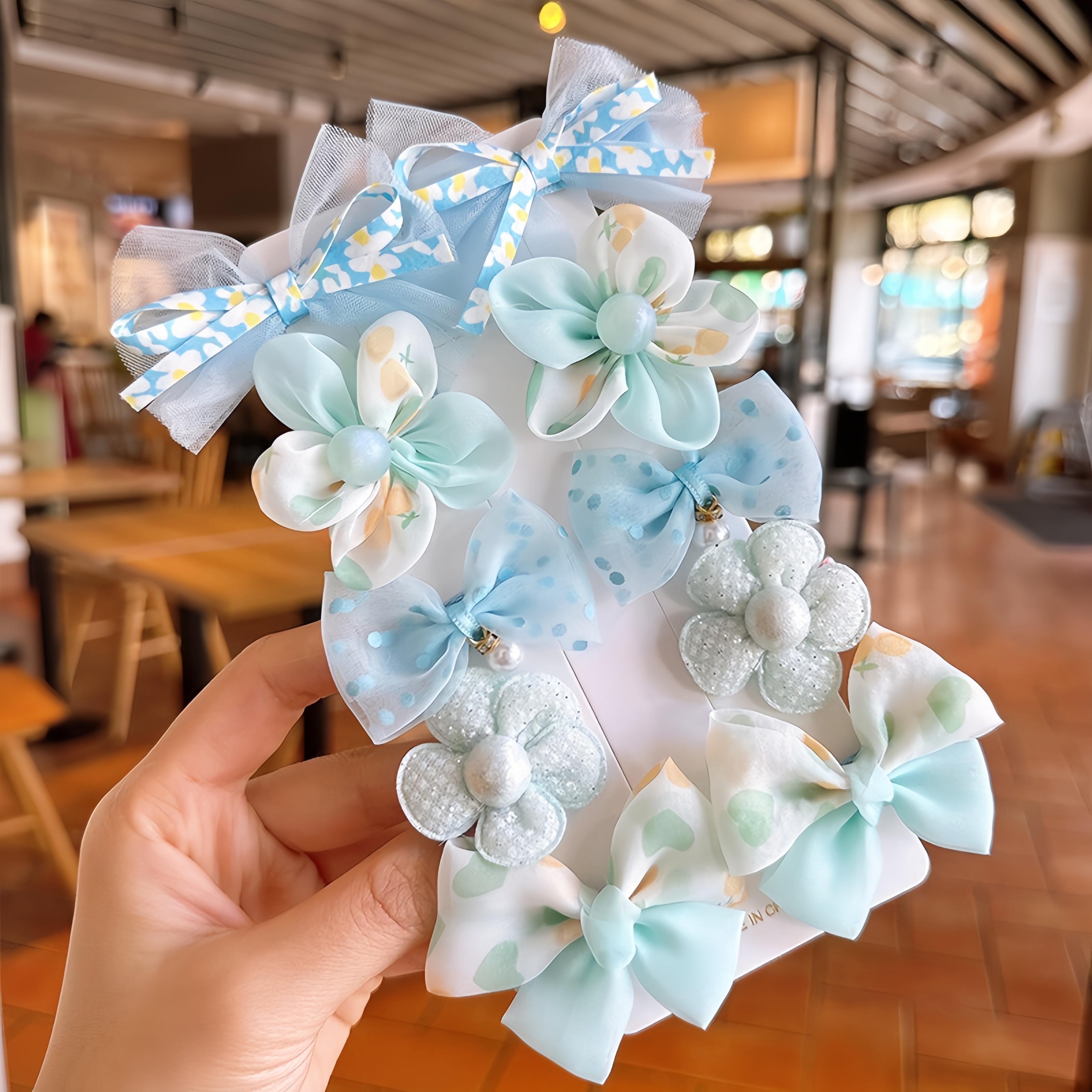 10pcs adorable mixed color flower bow hair clip set for girls   hair stretchy fabric duckbill clips with delicate details   everyday casual wear hair accessories for girls Product details 6