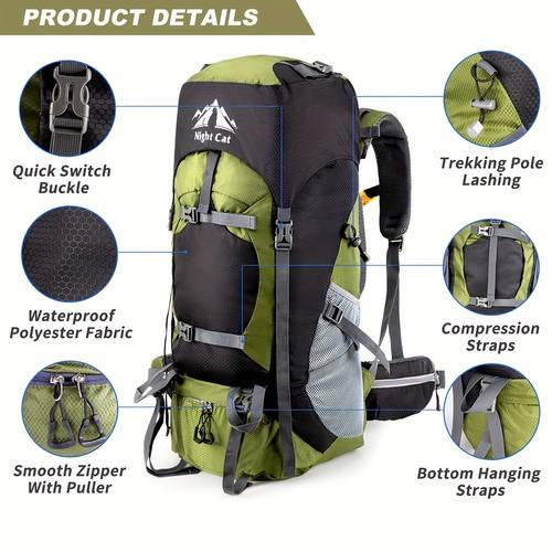 70l 90l lightweight hiking backpack durable nylon outdoor camping mountaineering pack for men and women with multiple compartments adjustable straps and extra straps for gear camping accessories