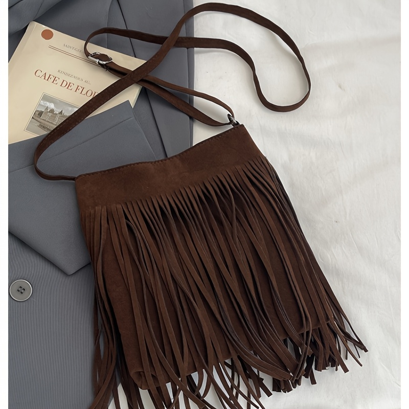 TEMU Fashion Tassel Crossbody Bag, Bohemian Fringe Shoulder Bag, Western Style Bag, Durable High-quality Material, Stylish Fringe Handbag For Daily ,