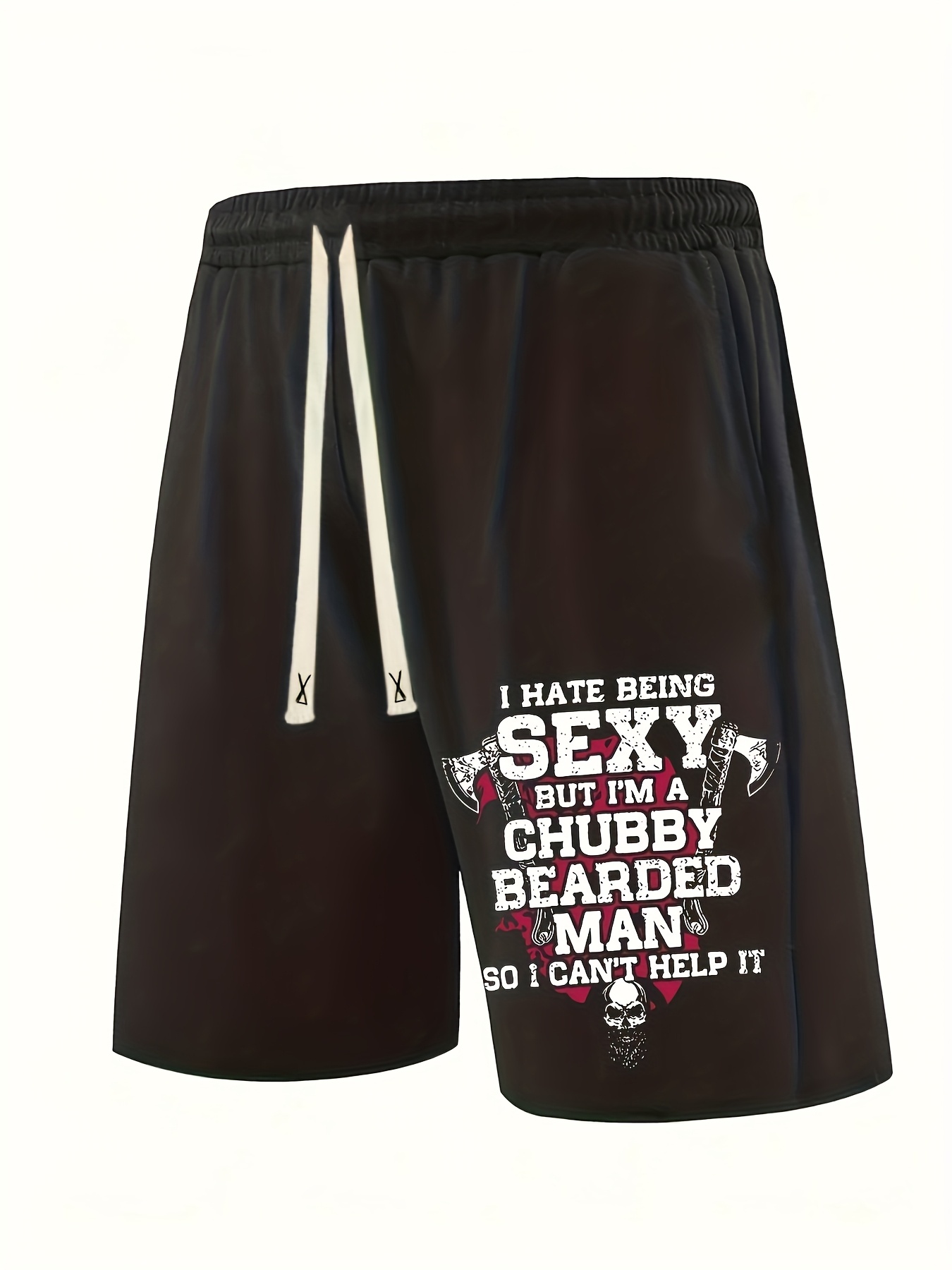 Men's Plus Size Graphic Print Casual Shorts - Bold Lettering & Edgy Design, Elastic Drawstring Waistband, Regular Fit, Hand Wash Only, Everyday Clothing, Streetwear Style, Nontransparent Fabric, PLUS SIZE