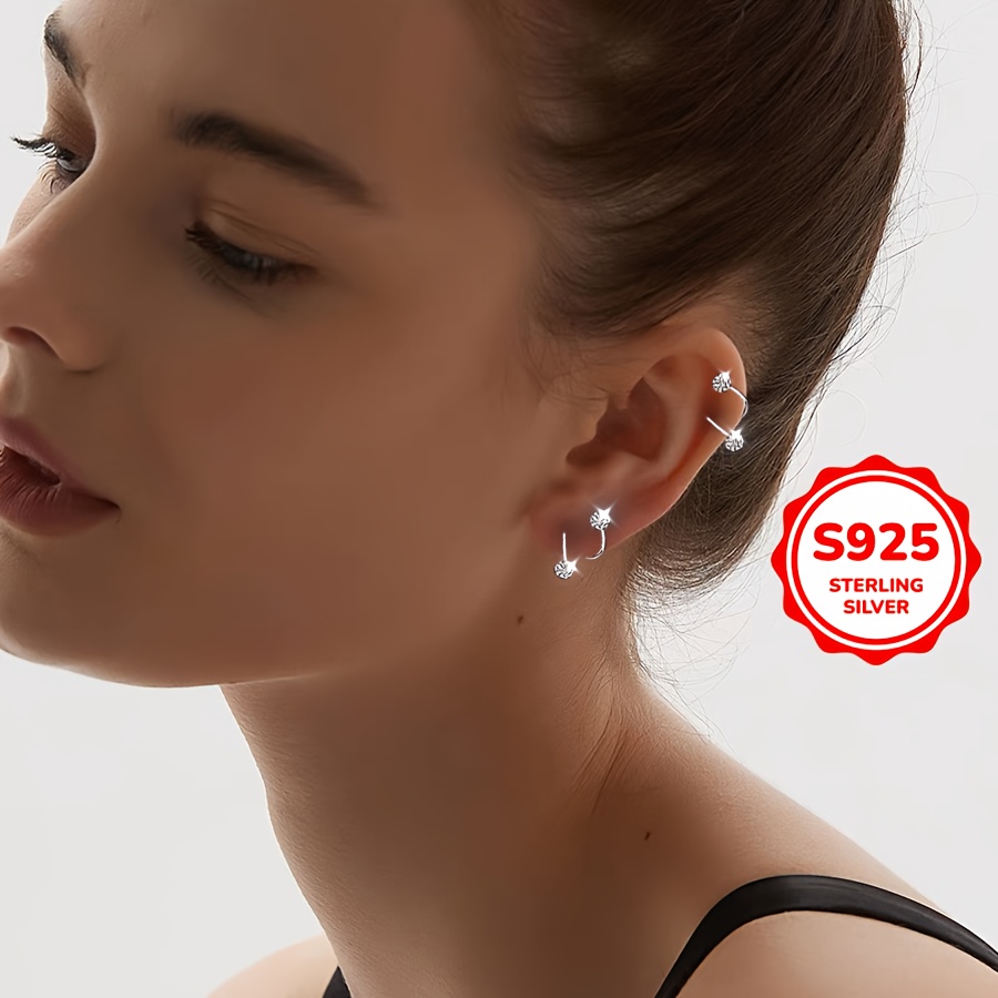 Women's 925 Sterling Silver Stud Earrings, Synthetic Zirconia