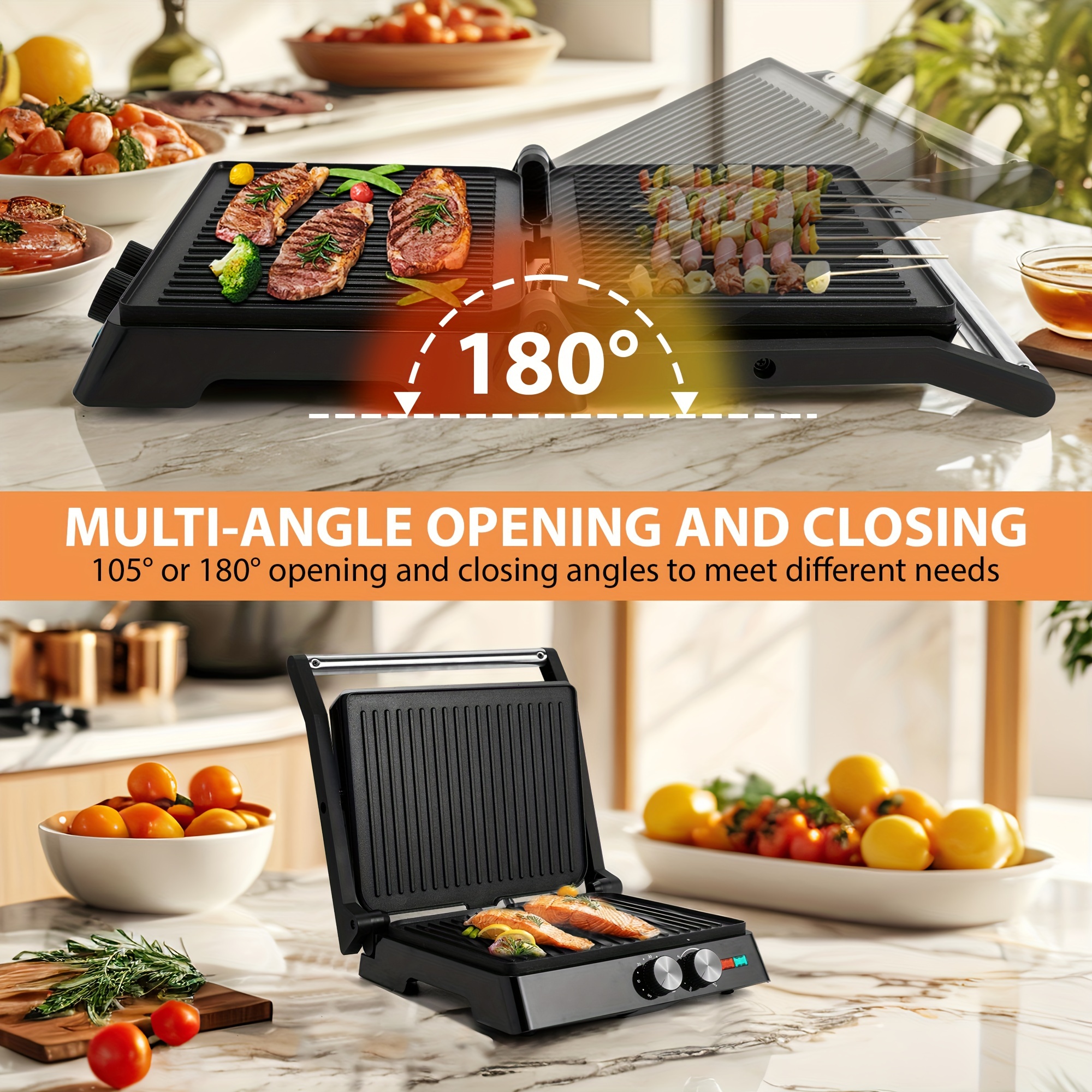 Ultimate 3-in-1 Electric Indoor Grill – Panini Press with Non-Stick Cooking Plates, Opens 180-Degree Gourmet Sandwich Maker, Floating Hinge Fits All Foods, Panini Press Grill with Grease Tray 10 Ultimate 3-in-1 Electric Indoor Grill – Panini Press with Non-Stick Cooking Plates, Opens 180-Degree Gourmet Sandwich Maker, Floating Hinge Fits All Foods, Panini Press Grill with Grease Tray - Image 10