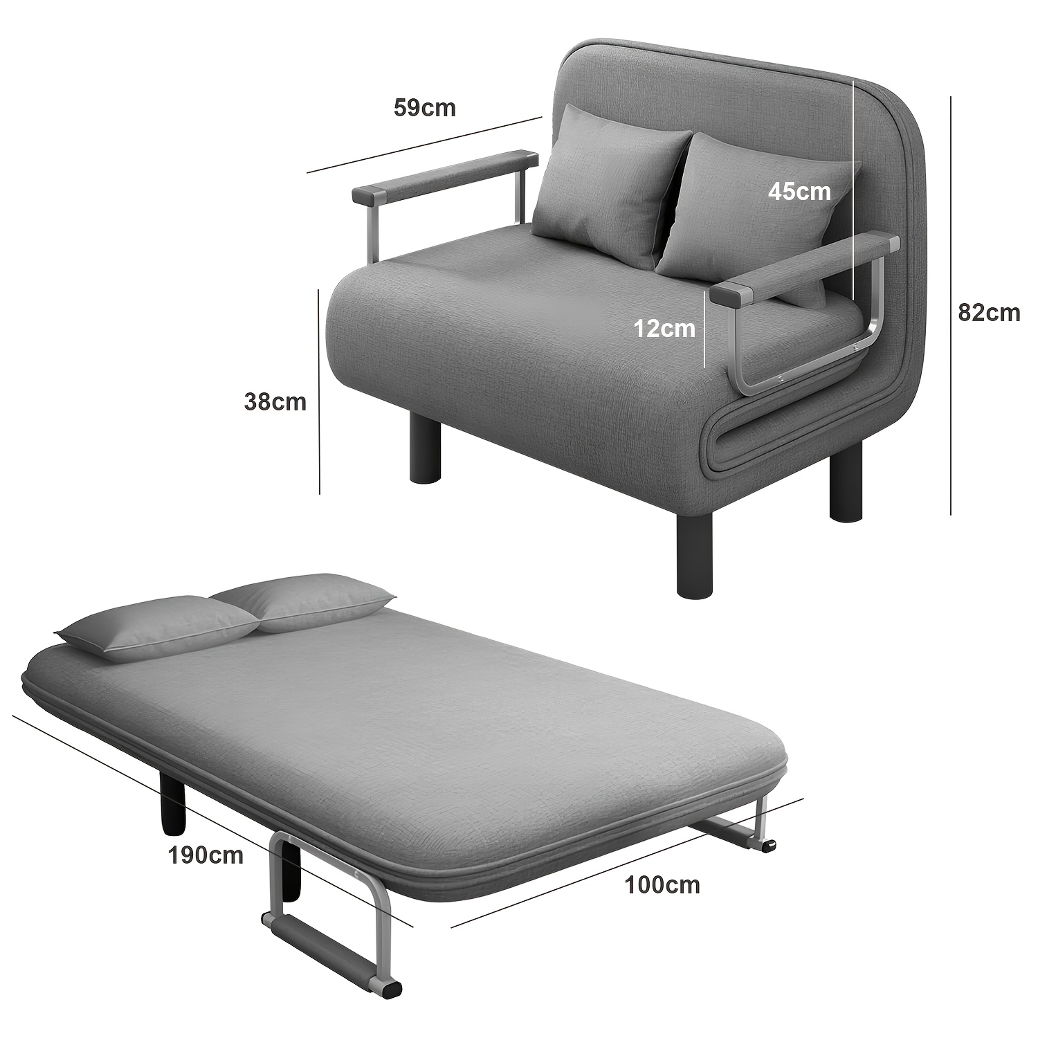 E-shop Ein 3-in-1 Convertible Liegestuhl mit 6 verstellbaren Rückenlehnen und 2 Lendenkissen, sowie vier verdeckten Metallbeinen. Ideal als
