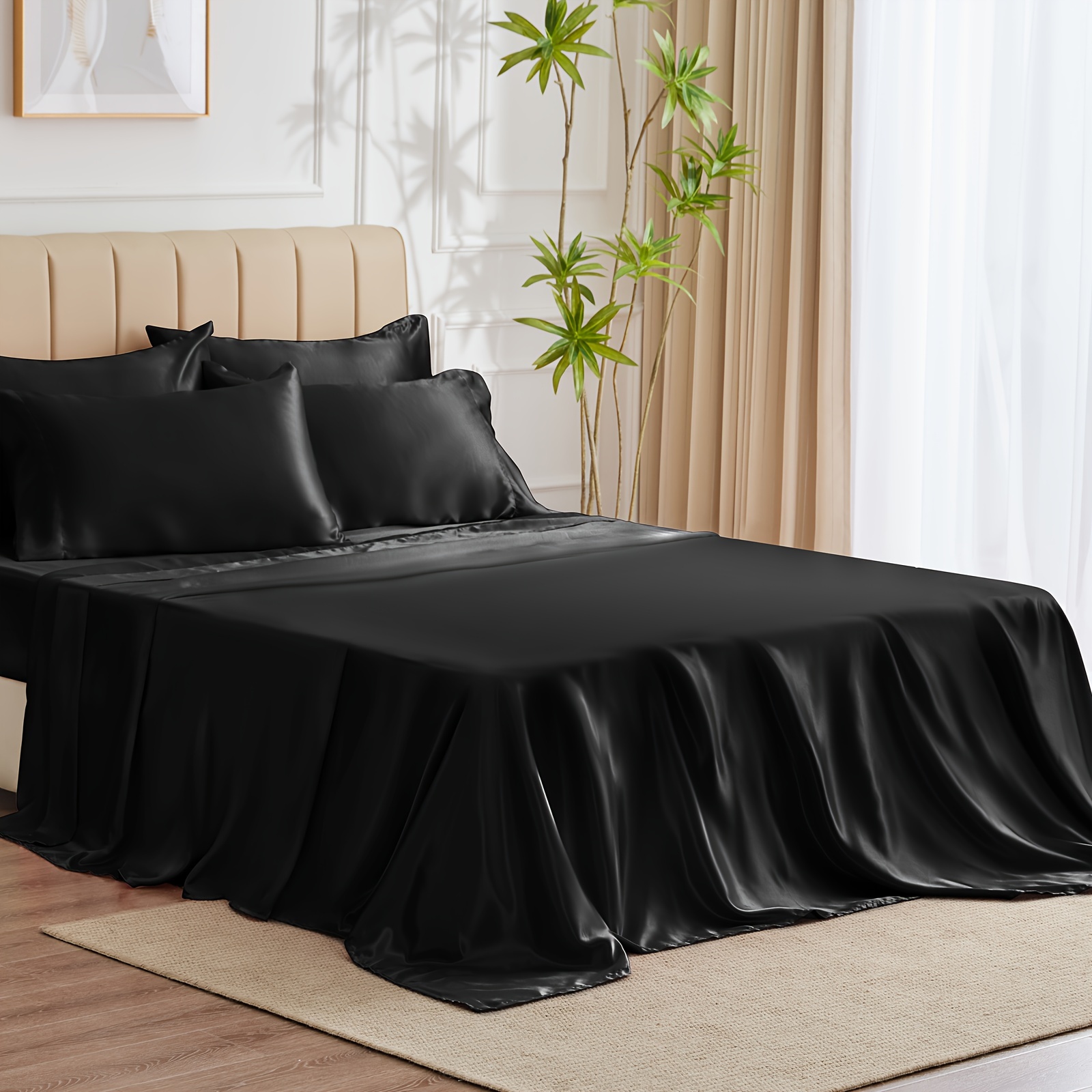 

6-piece Satin Sheets, Bed Sheet Set With Silky Microfiber, 1 Deep Pocket Fitted Sheet, 1 Flat Sheet, And 4 Pillowcases - Smooth And Soft