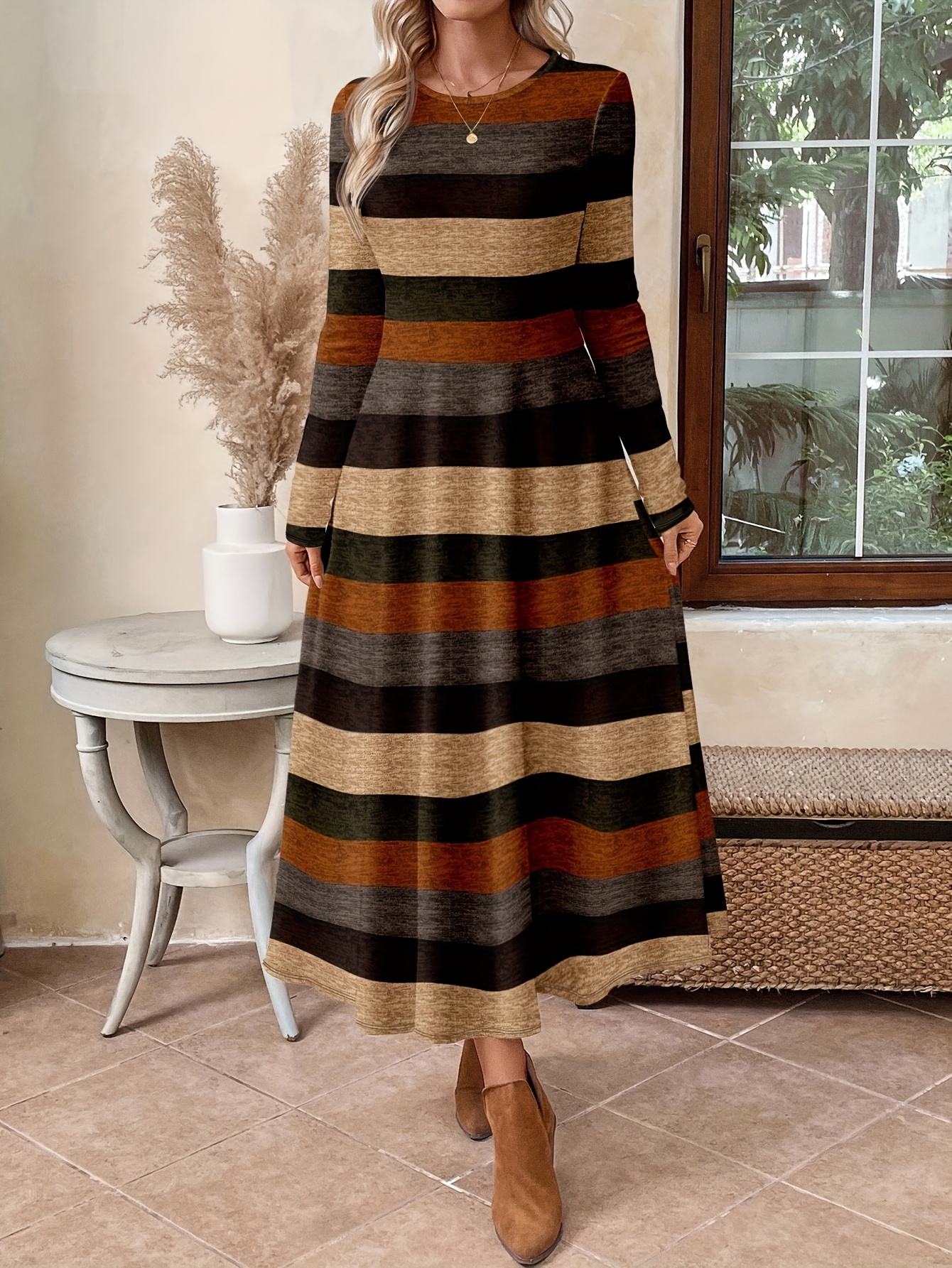 horizontal striped maxi dress Eliza Striped Maxi Dress Red / S