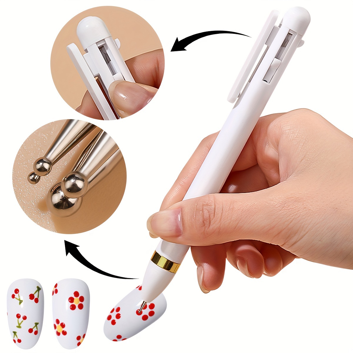 

Nail Art Picker Wax Pencil Dotting Pen, Dual-ended Manicure Tool With Rotating Drill , Multiple Size Ball For Nail Art Decoration And Gem Application - Unscented