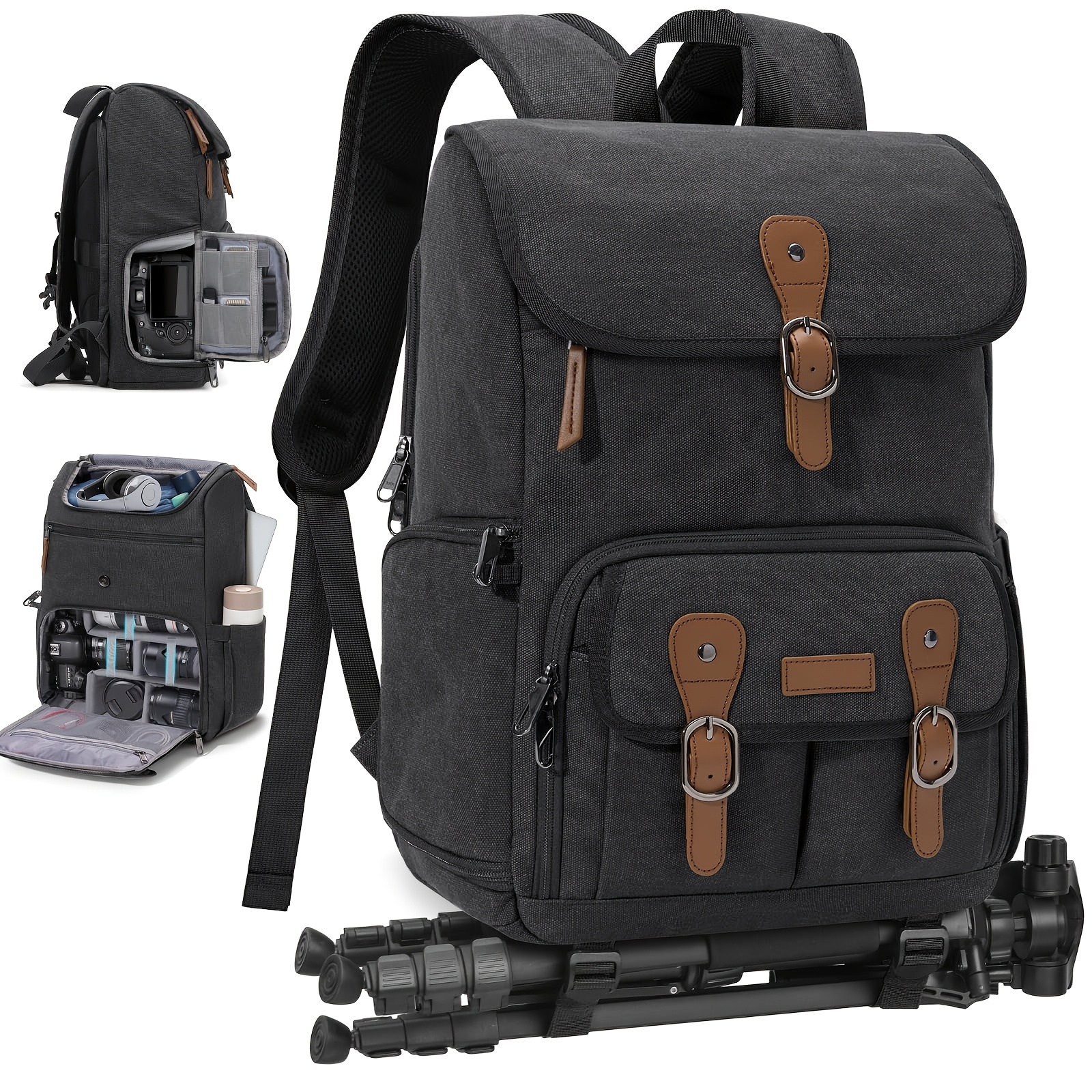 Rainsmore Camera Bag Backpack For Dslr/slr Mirrorless 15.6 Inch Laptop Camera Back Pack For Photographers Anti-theft Photography Bags Case With Tripod Holder, Black
