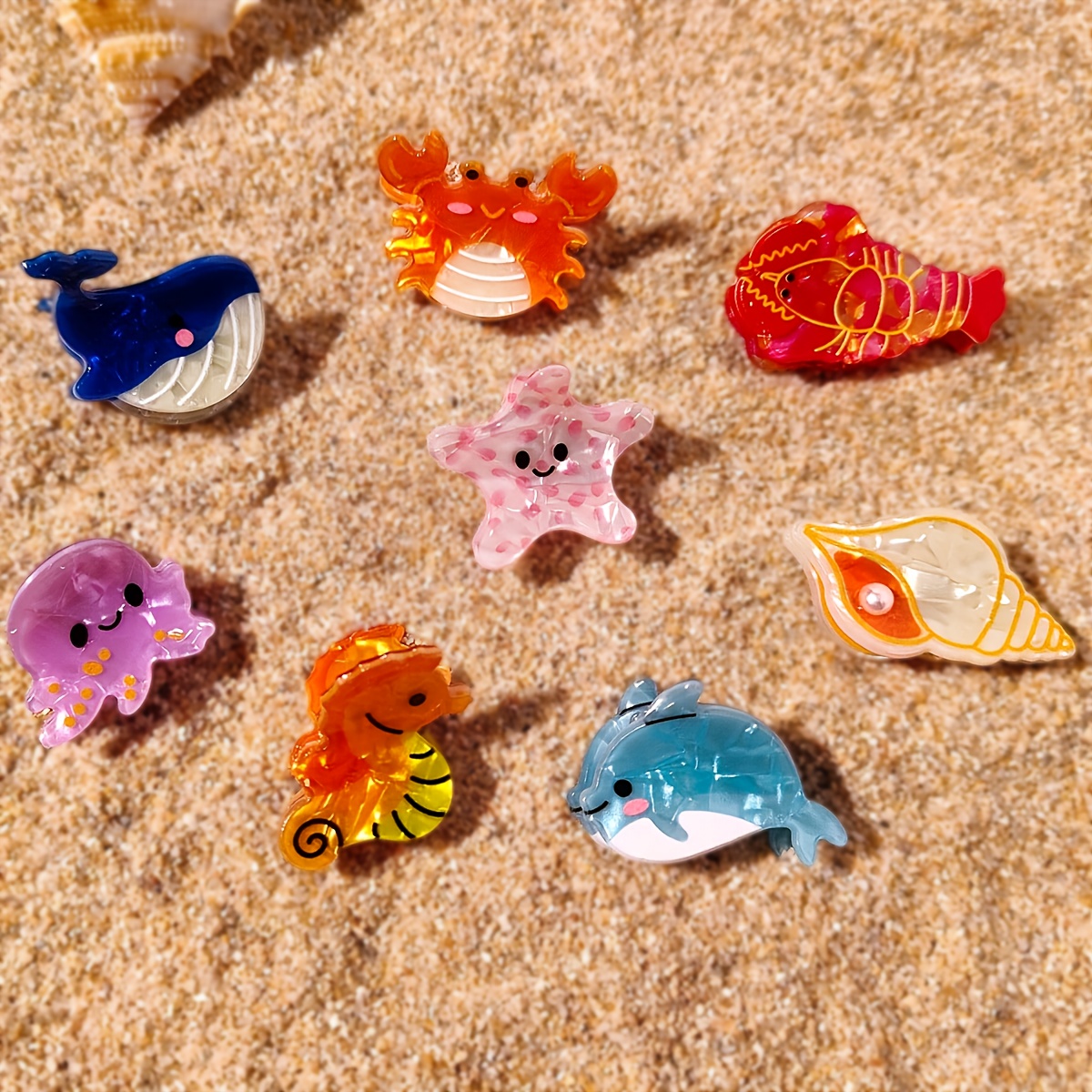 ＃582 夏✴マリン✴ヒマワリ✴小鳥✴レジンヘアゴムキーホルダーブローチ 8pcs hair clips dolphin seahorse - Temu
