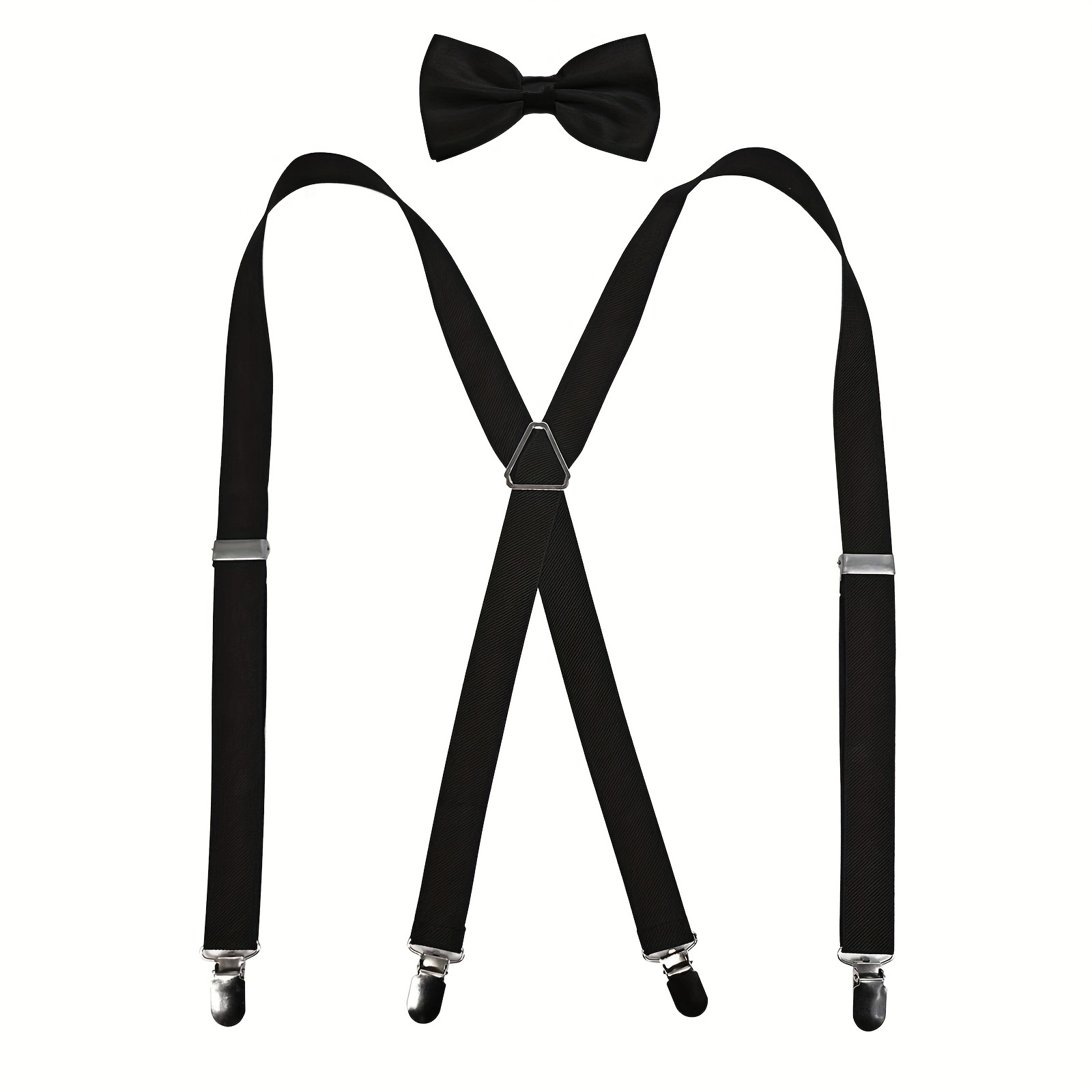 TEMU 1 Set Einfarbige Hosenträger & Fliege-Set, Herren und Damen Party Hochzeit X-Rücken Hemdhalter geeignet für Männer und Frauen