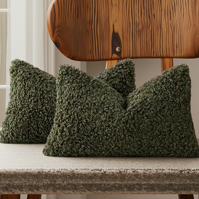 TEMU Set Of 2 Soft Teddy Fleece Rectangular Pillow Covers - Suitable For Decorating Sofas In Living Rooms And Bedrooms, | Zipper Closure (insert Not