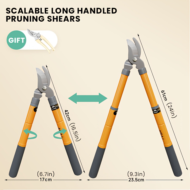TEMU Airaj 16-24'' Extendable Hand Loppers For Pruning, Tree Trimmer With 2" Cutting Capacity, Chops Thick Branches Ease, Heavy Duty Tree Pruner With