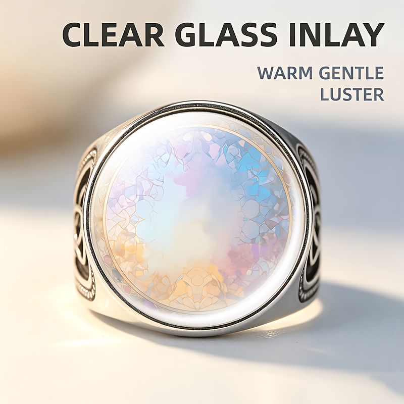 Metal Textured Ring for Men and Women, Colorful Pattern