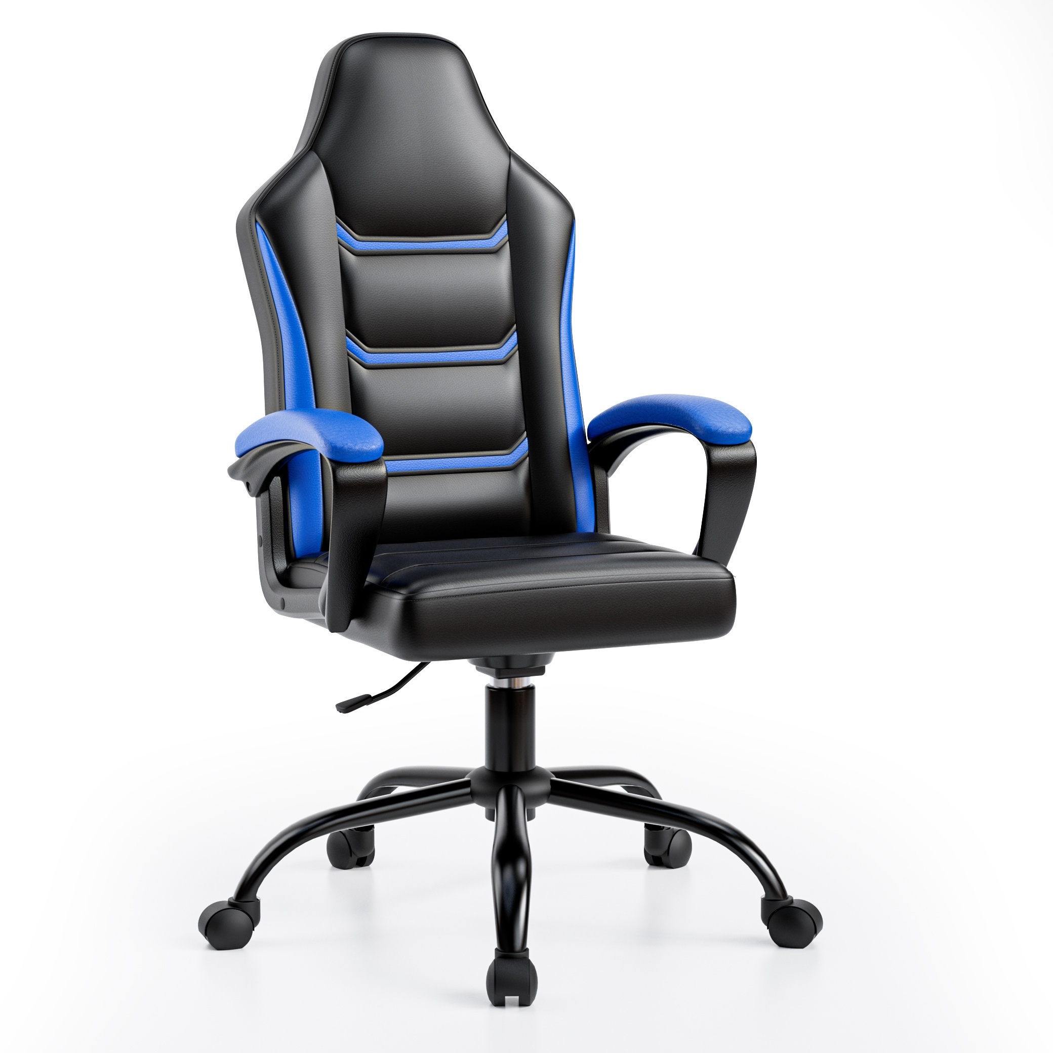 

Ergonomic Computer Gaming Chair, Home Office Desk With Pu Leather Lumbar Support, Height Adjustable Big And Tall Video Game, Swivel Wheels For Adults, Blue