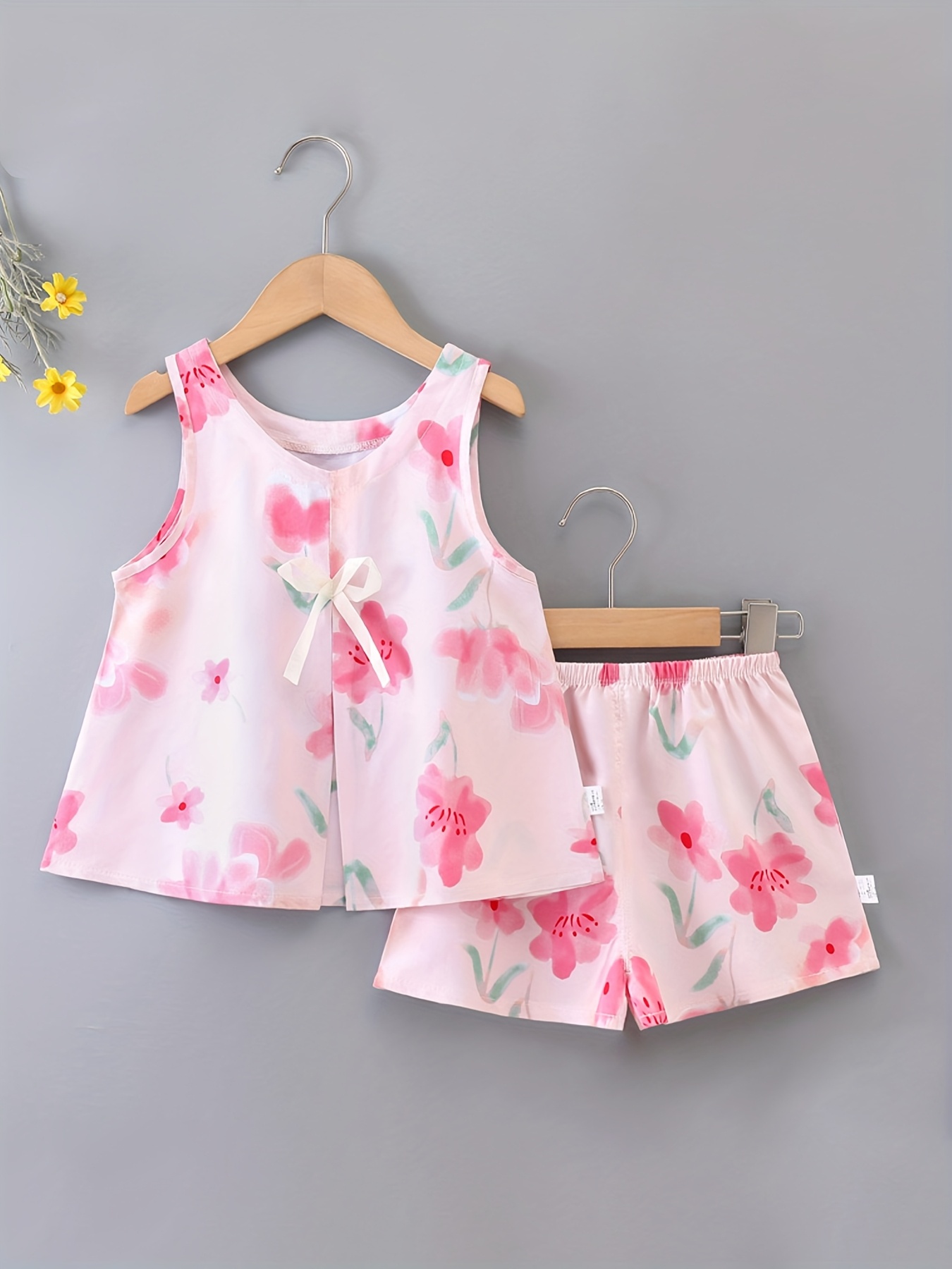 Halloween Two-Piece Set for Girls, Loose Comfortable Fit Thin Lightweight Summer Casual Tank Top Outfit, Casual Wear, Summer Clothing, Floral Print, Stylish Set, Breathable Fabric, Soft Material, Girls' Outfit, Fashion, Clothes, Perfect for Outdoor