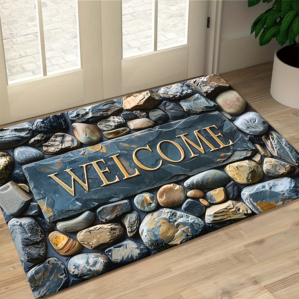 

1pc Elegant Pebble Design , Stone Pattern Rectangular Rug, Non-slip Carpet For Indoor Outdoor Entrance, Living Room, Bathroom, Balcony - Luxury Artistic Indoor , 100% Polyester, Only