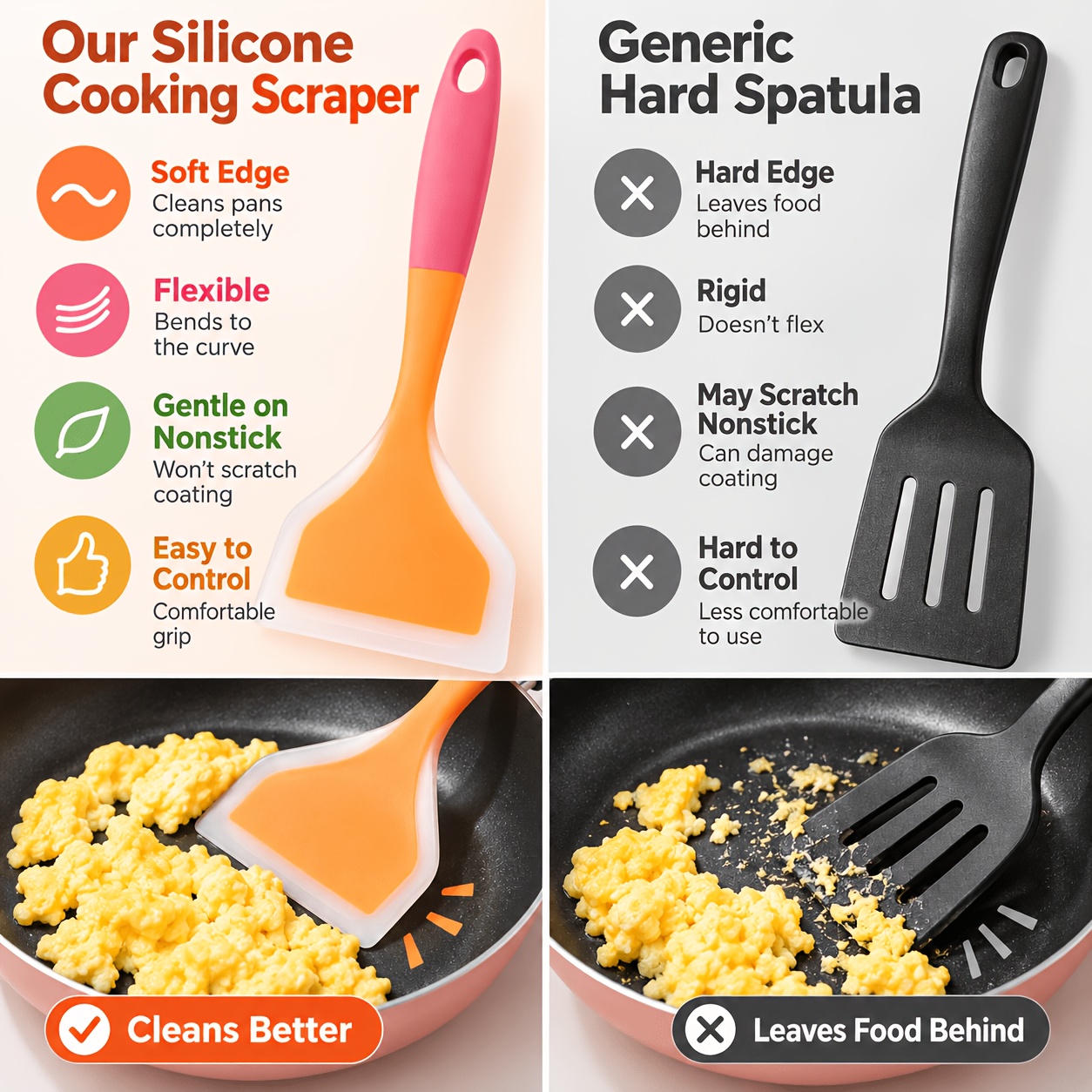 2pcs Silicone Cooking Scraper Spatula Set