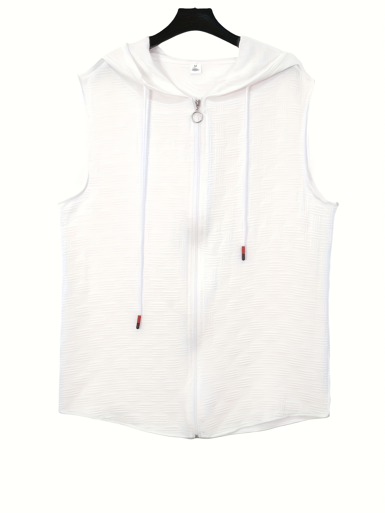 men's sleeveless zip hoodie drawstring light pink breathable