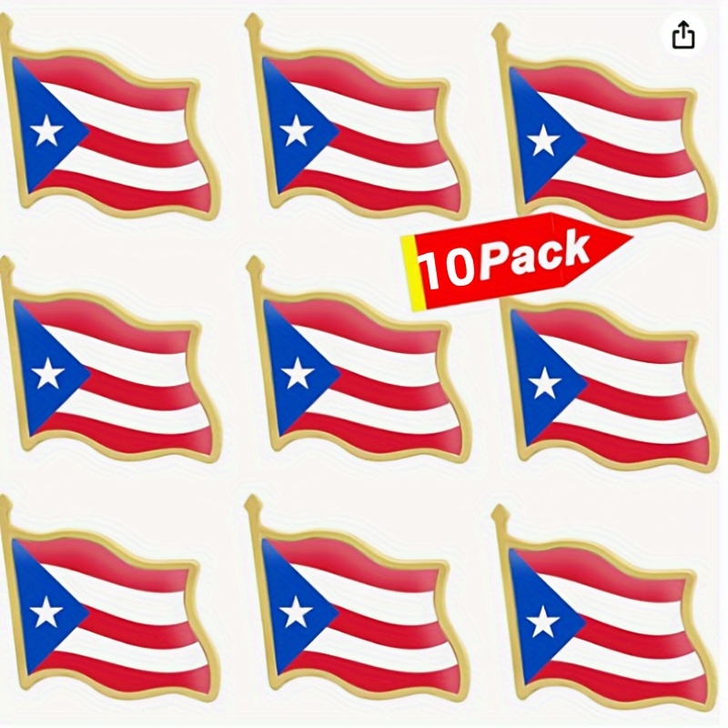 

10pcs Elegant Puerto Rico Flag Lapel Pins, Patriotic Brooches For National Events & Parades
