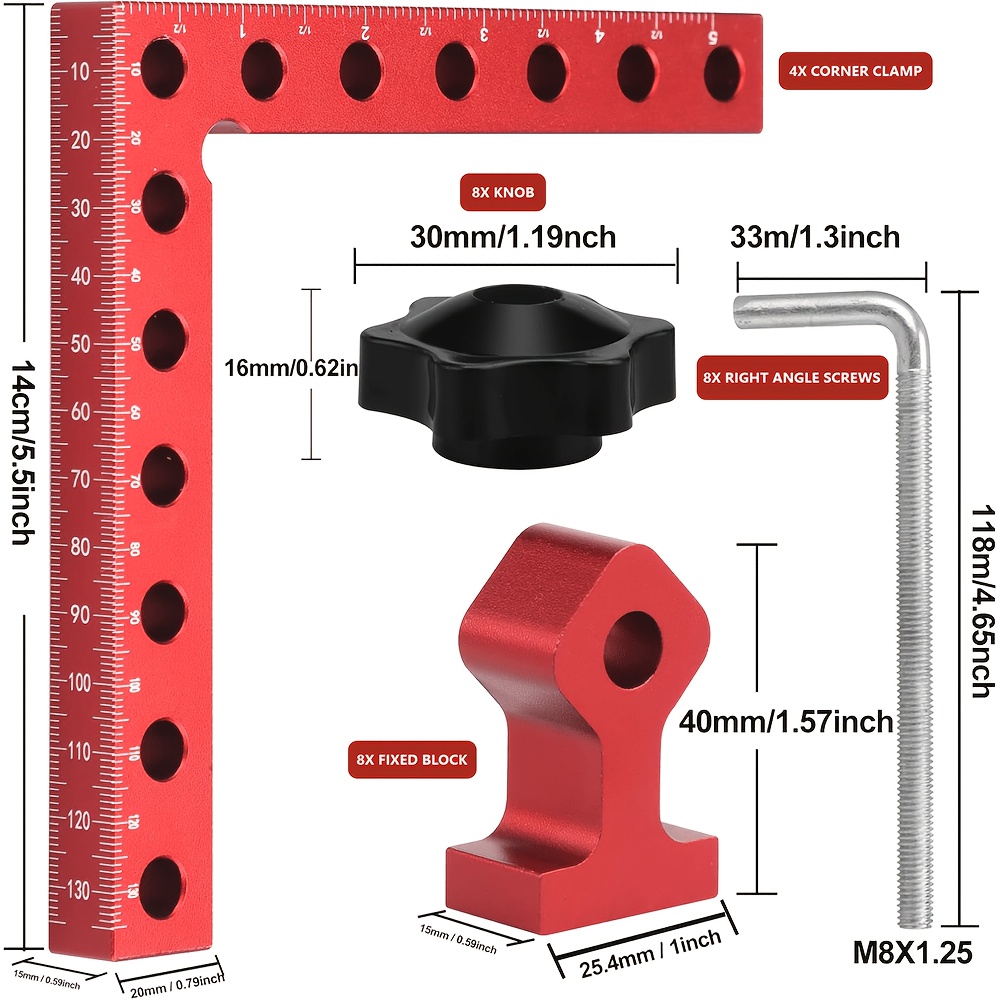 E-shop 4er-Pack Eckklemmen für die Holzbearbeitung, 90-Grad-Eckklemme, 5,5" x 5,5" Holzbearbeitungswerkzeuge aus Aluminiumlegierung,