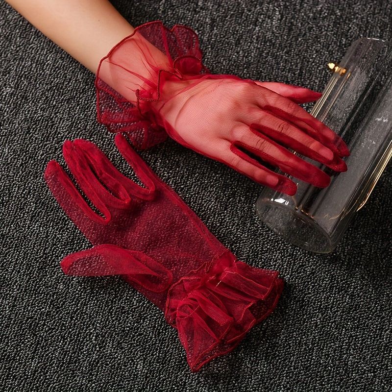 TEMU Une paire de gants courts de mariage, , pour de l', Halloween, pour femmes, style coréen, en transparente , , blanc, rouge et rose, pour