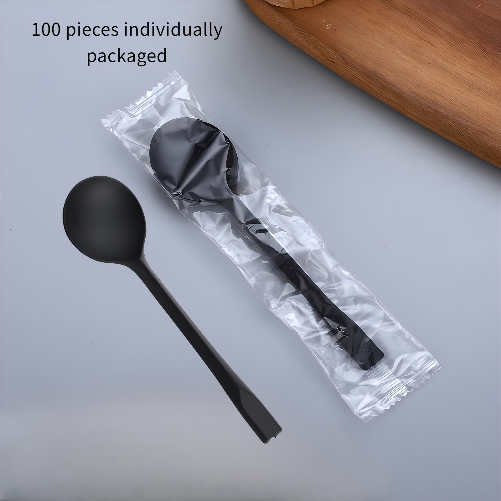TEMU 100-pack Large Size Plastic Spoon Pp Material Individual Pack Spoon Dessert Spoon Ice Cream Spoon Soup Spoon Reusable Cutlery