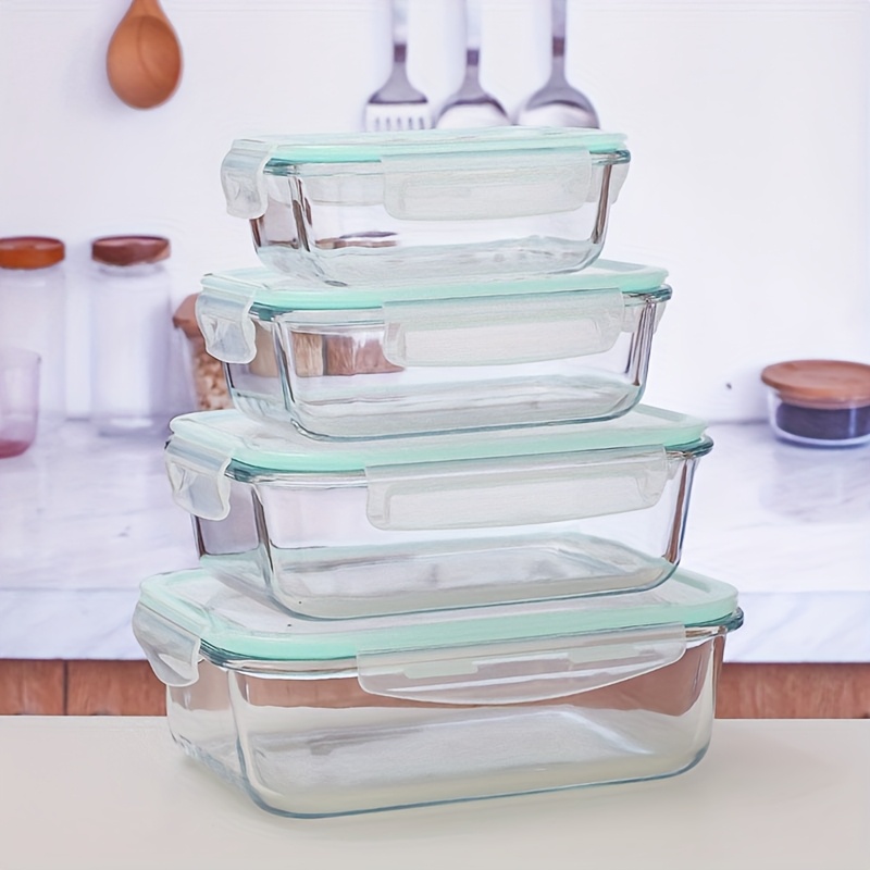 2pcs Set: Transparent Glass Insulated Heat- Lunch Box, Fruit Fresh-Keeping Container, High Borosilicate Rectangular Glass Bento Box, Multi-Grain Rice and Fat-Reduction Meal Container, Glass Storage Jars, Refrigerator-Safe Airtight Food Storage Boxes