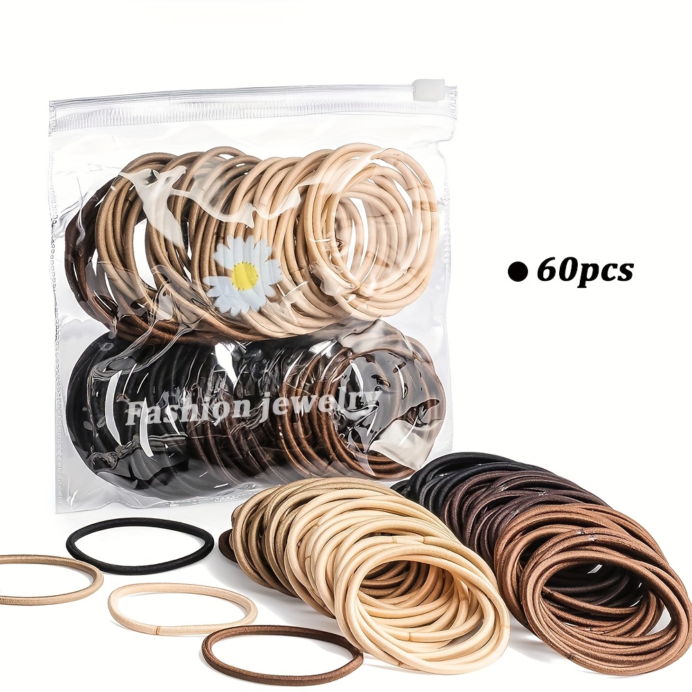 30/60/90pcs Women' Basic Hair Ties, Soft Comfortable Elastic Non-damaging Hair Bands, Solid Color Hair Ties, 3mm Thickened Style In Coffee, Black, And Colors