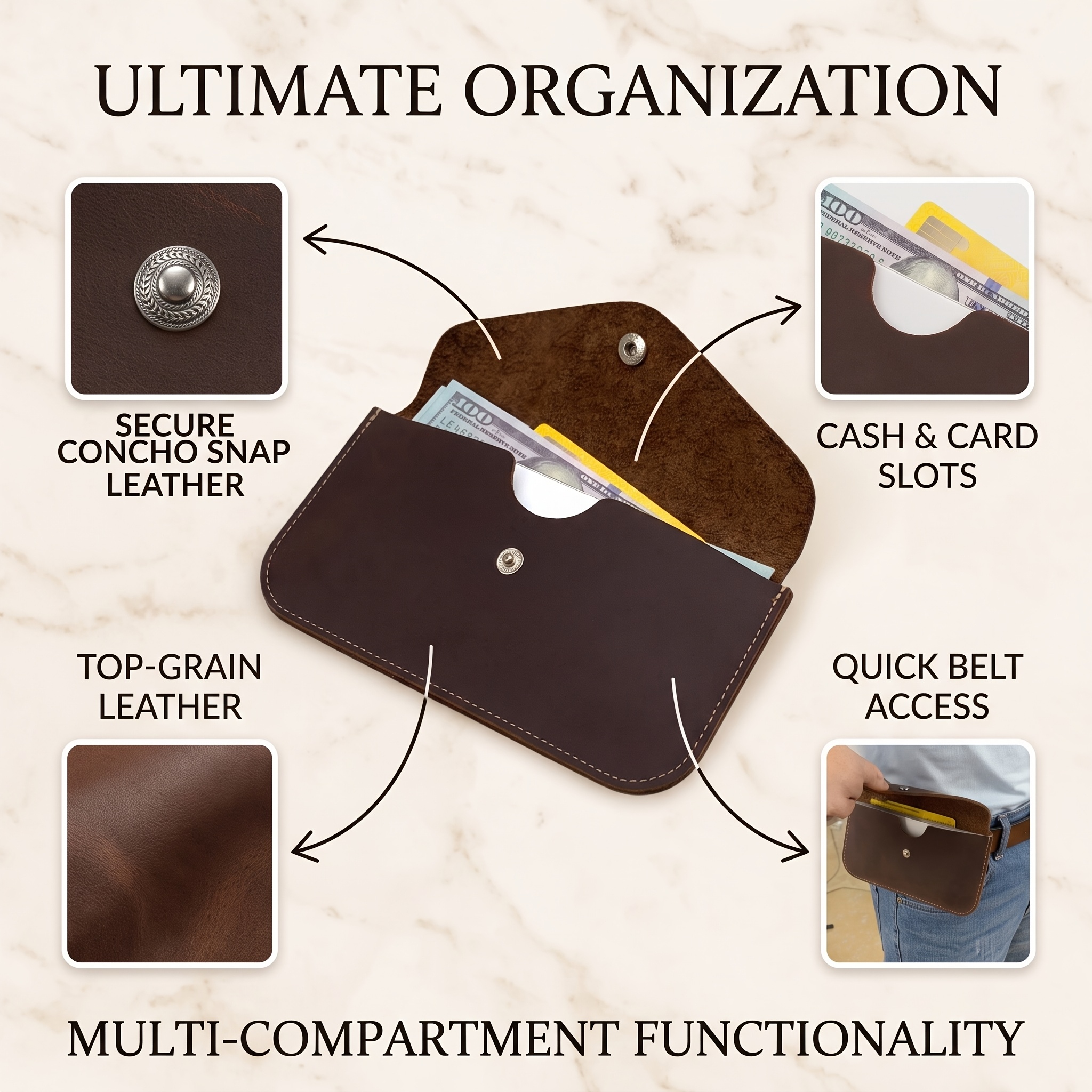 Real Leather Belt Pouch Holster Case, Universal Phone Waist Bag