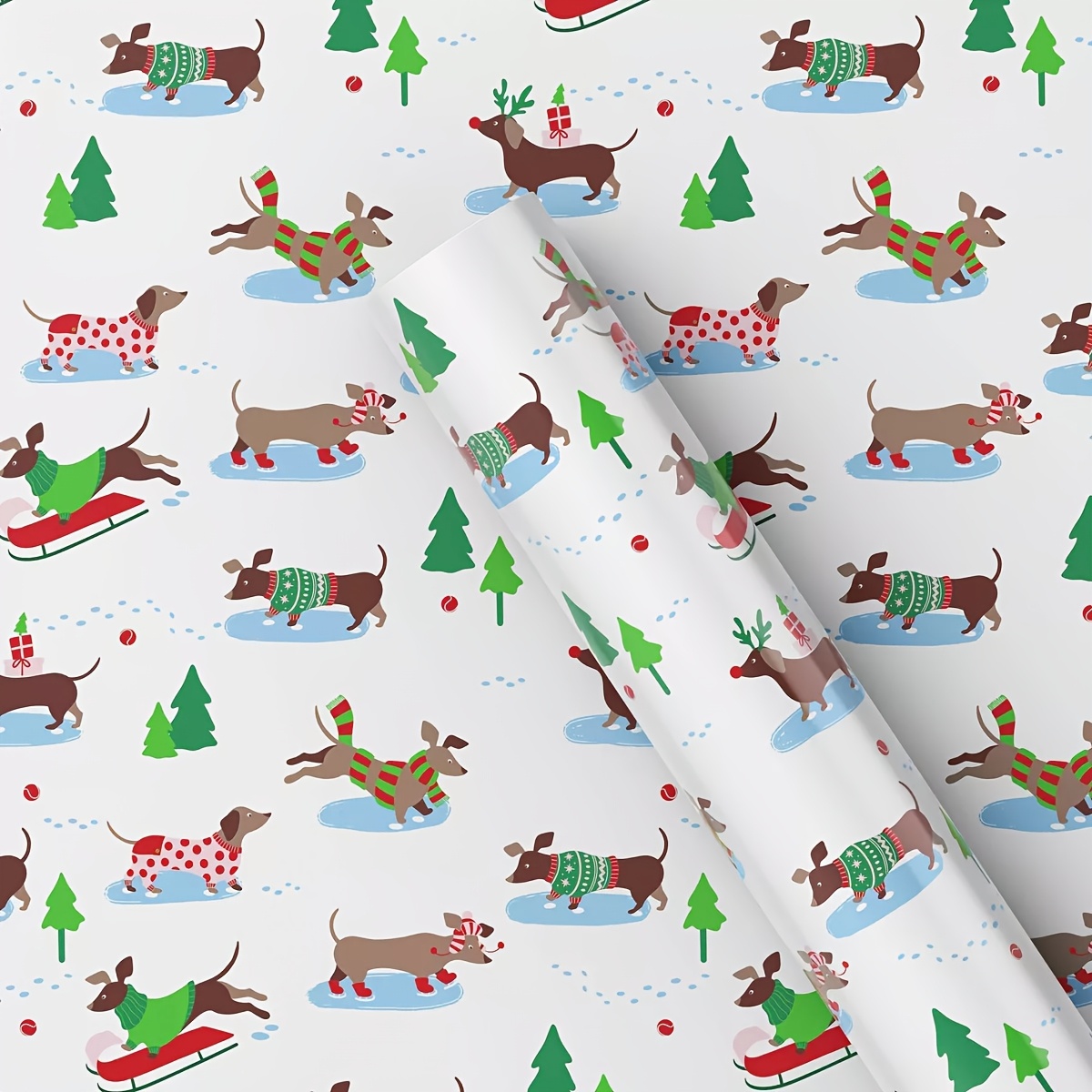 

50 Sq Ft Dachshund Christmas Gift Wrap White