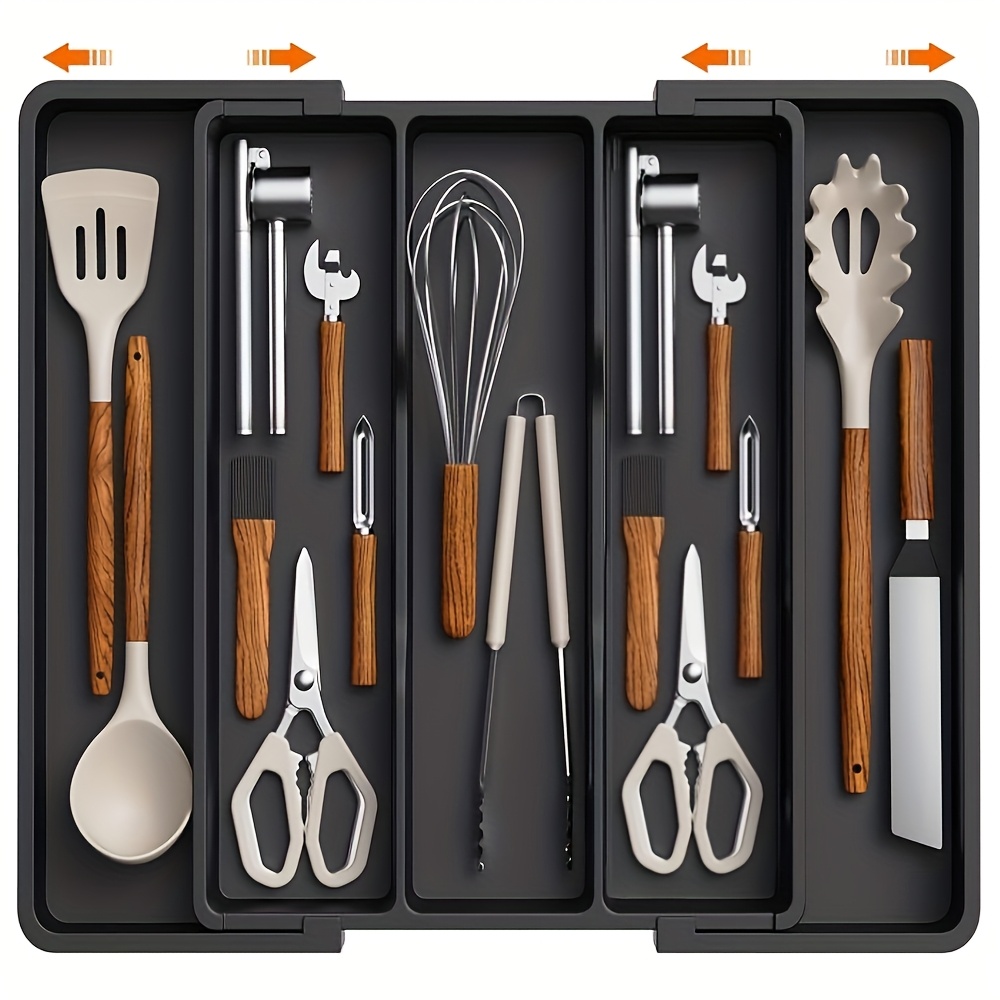 TEMU Organisateur d'ustensiles de cuisine pour tiroir, plateau extensible pour ustensiles de cuisine, égouttoir réglable pour couverts, séparateur de