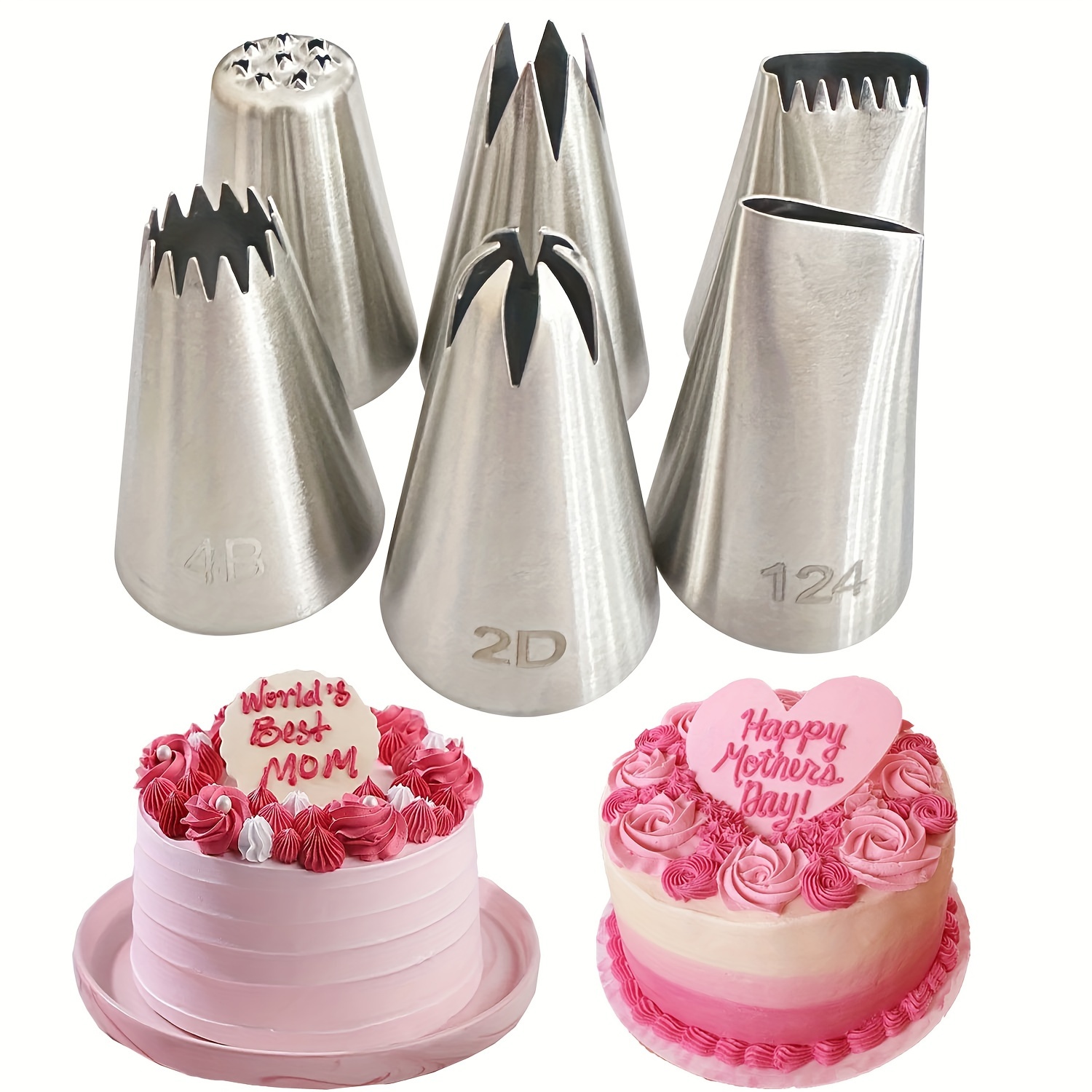 

6-piece Large Stainless Steel Icing & Piping Tips Set - Seamless Thickened Cake Decorating Tools For Mother's Day, Christmas, Easter, Thanksgiving, Valentine's Day