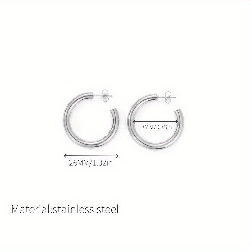 Boucles D'oreilles Créoles En Acier Inoxydable - Blanc Argenté - Unisexe - Neuf Sans Emballage
