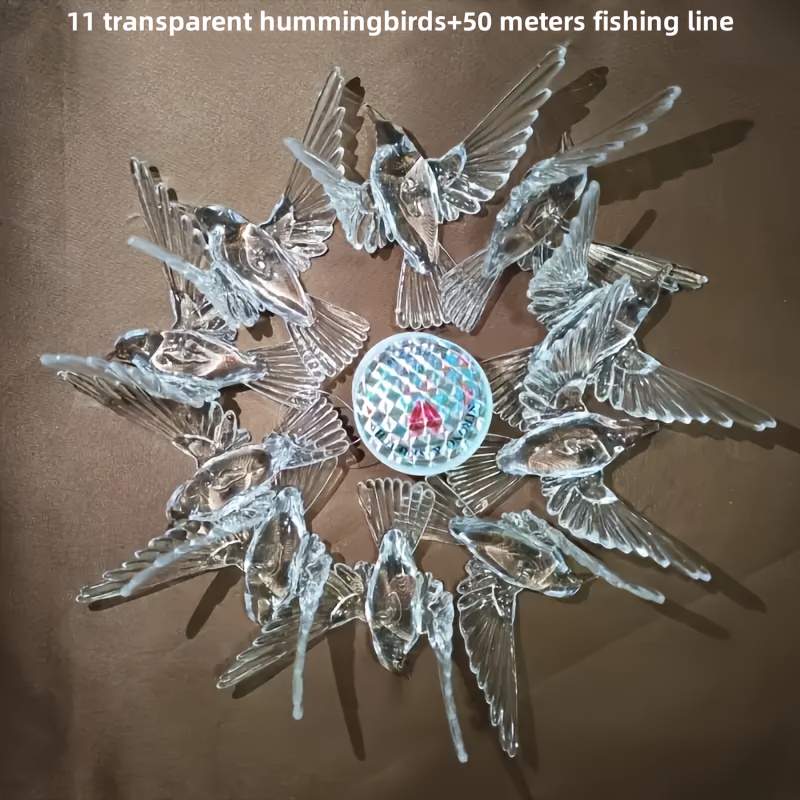TEMU 11 Transparent Hummingbird Decorations With 50m Of Fishing Line Made From Plastic, Perfect For Home Decor. Ideal For Weddings, Hotels, Christmas