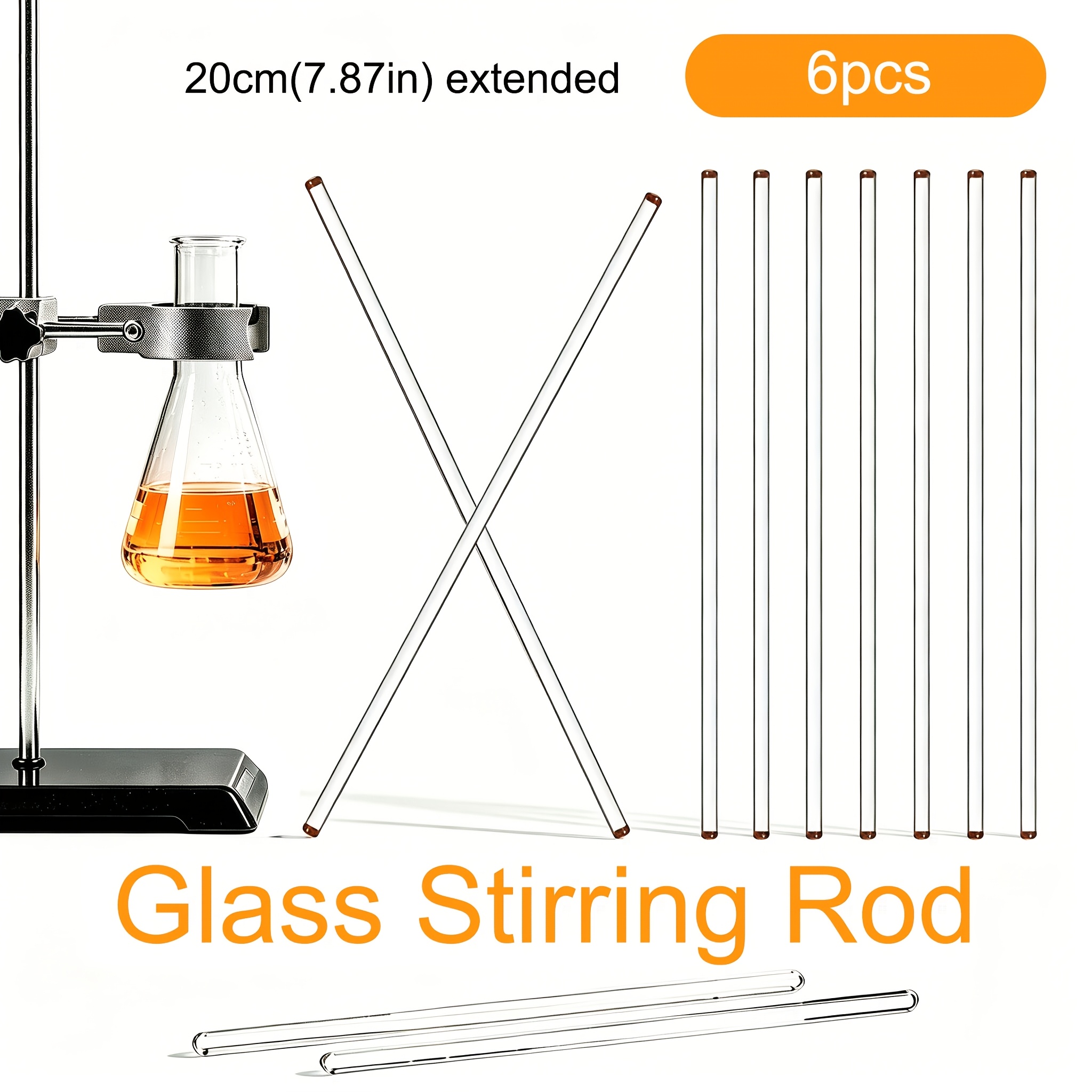 TEMU 6pcs Set | 20cm Extended Glass Stirring Rods Are Made Of High Borosilicate Glass, Offering Heat Resistance And Corrosion Resistance. The Edges