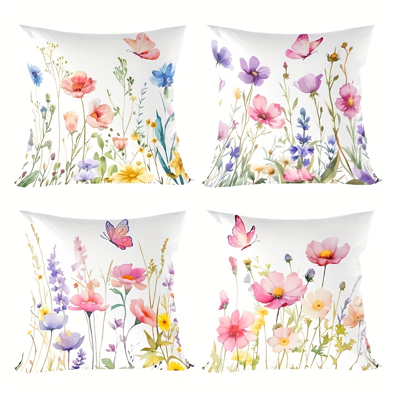 

4pcs Polyester Pillow Covers, 18x18 Inches, Contemporary Style, Machine Washable, Zipper Closure, Woven Decorative Cushion Cases For Home Sofa, Spring & Birthday Party Decor, Decorative Pillows