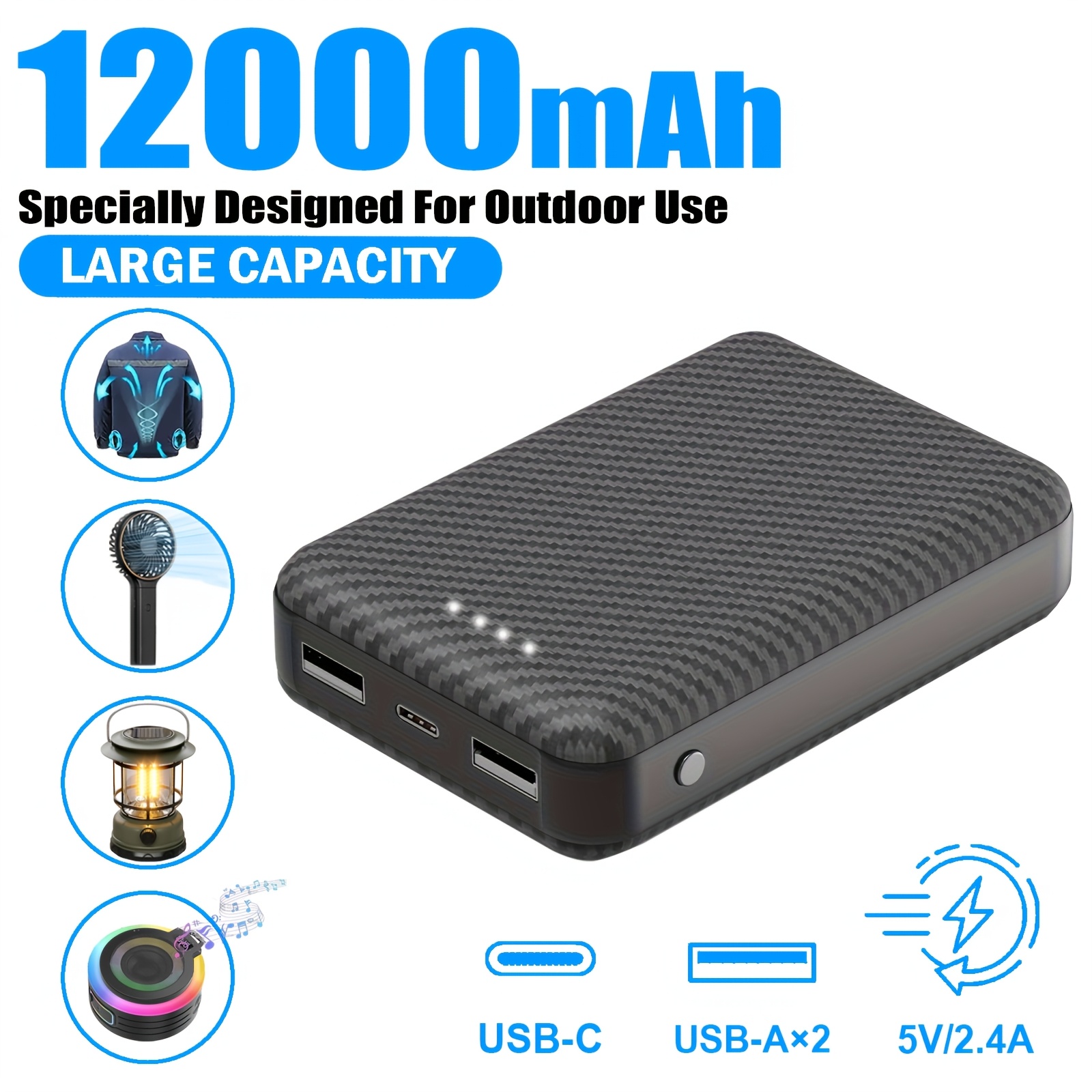 E-shop 12000mAh Powerbank mit großem Speicher, Typ-C In/Output Tragbares Ladegerät für Handys, Outdoor Camping Externe Backup Batterie Dual 5V USB
