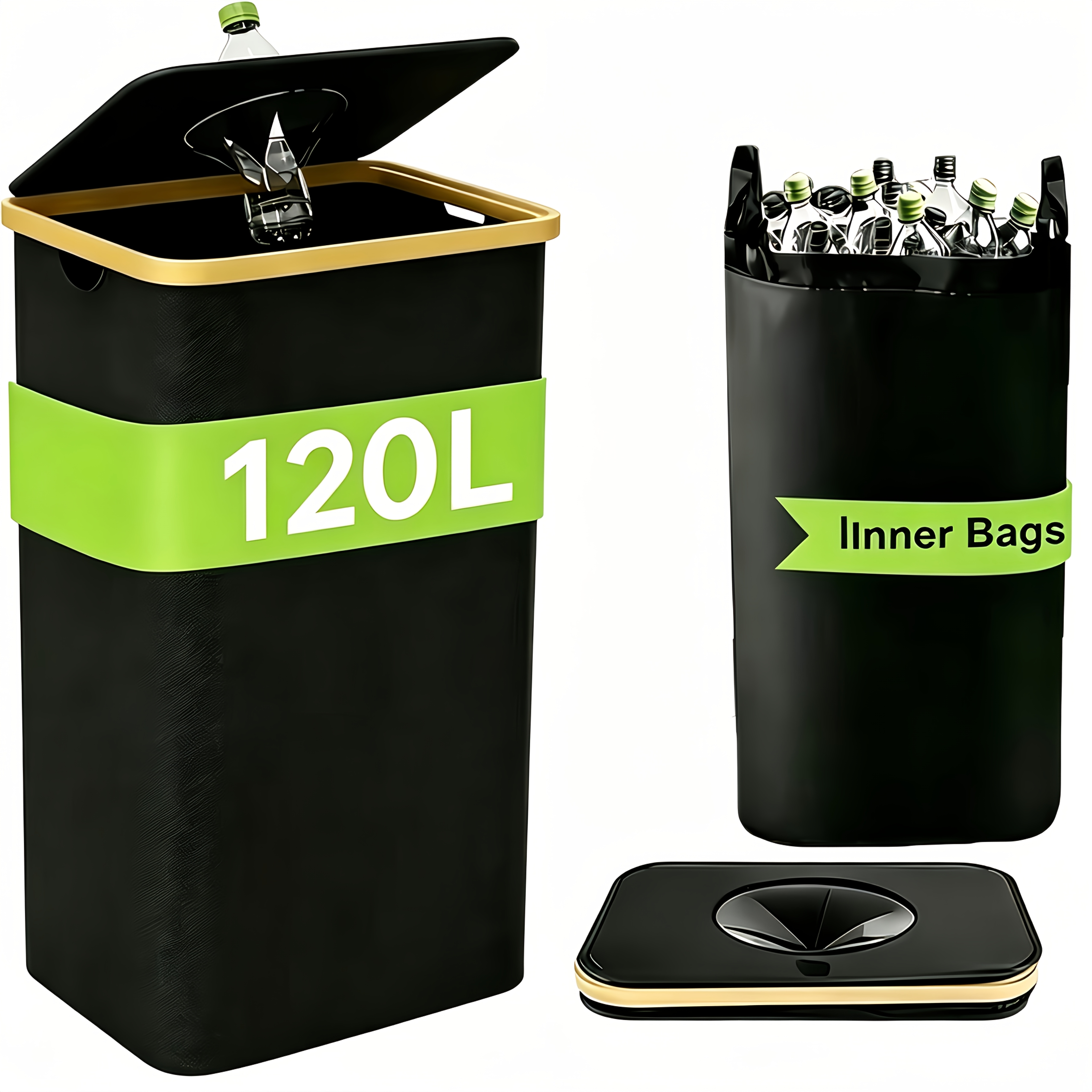 Public Area Trash Can With Lid And Handle, Includes 2 Detachable Bags And Labels. A Versatile Storage Basket Suitable For Storing Plastic Bottles, -, Burlap