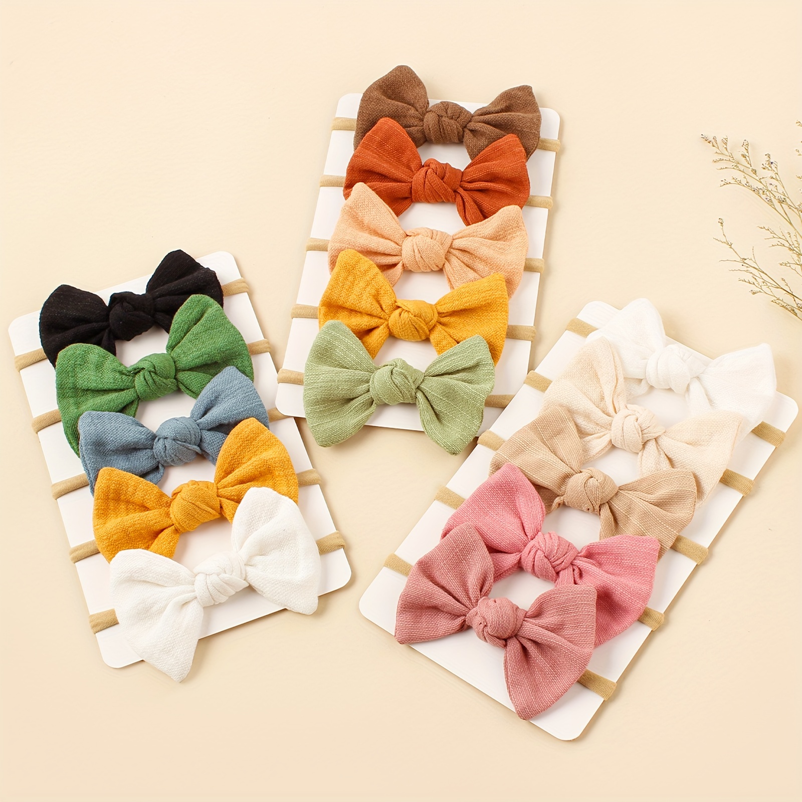 

5pcs Cute Bow Headbands For Girls - Soft, Solid Color Fabric With Nylon Band - & Photoshoots