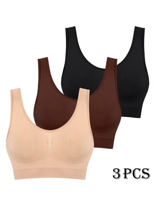 3pcs womens single layer thin non padded shock absorbing sports bras