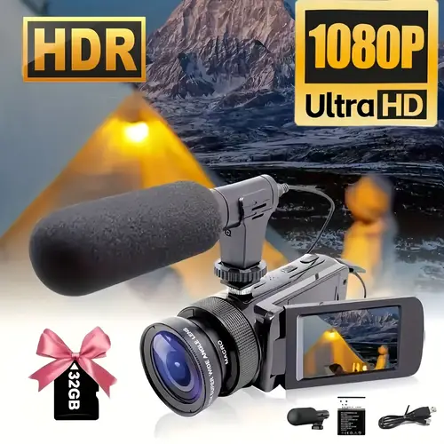 portable camera with 32g memory card 16 megapixel hd microphone 16 zoom rechargeable camera recording flipping the screen 270 degrees suitable for outdoor camping travel family daily life photography and video
