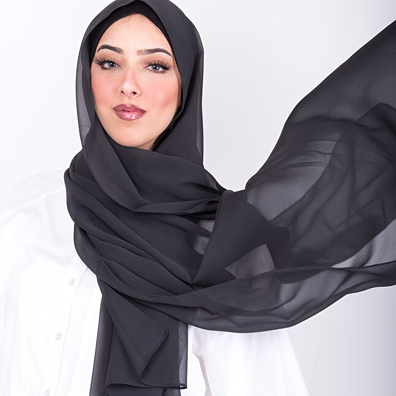 

Elegant Solid Color Chiffon Hijab, Delicate Soft Silky Scarf, Simple Elegant Versatile Shawl Or Head Wrap Accessory For Daily Wear
