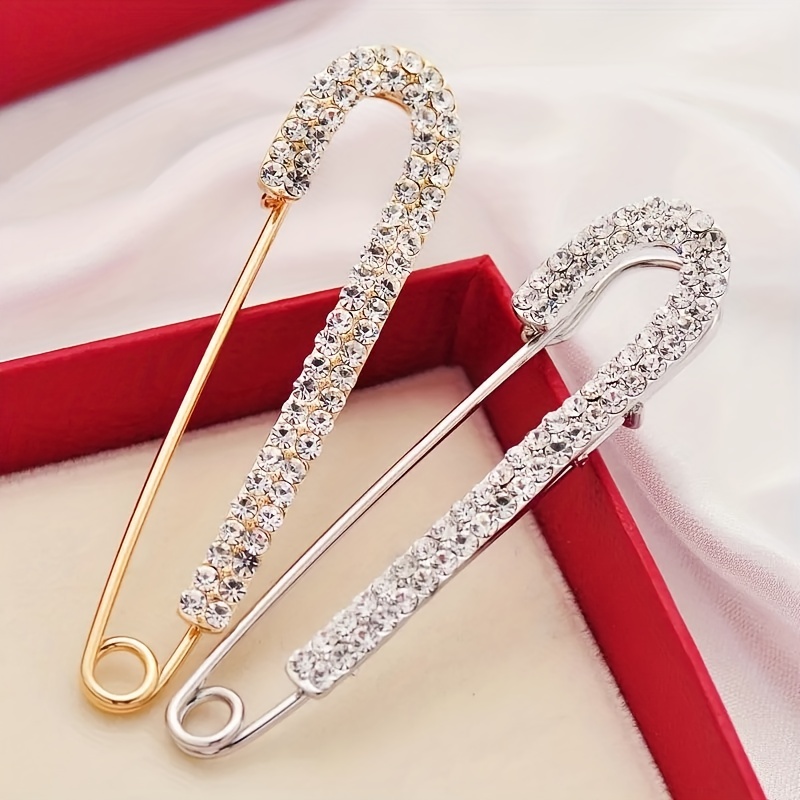 

2pcs/1set Elegant Rhinestone Neckline Pins Decorative Brooches - Oversized, Non-slip, Perfect Women's Cardigan And Coat Accessories - Simple, Sophisticated Design For Everyday Wear